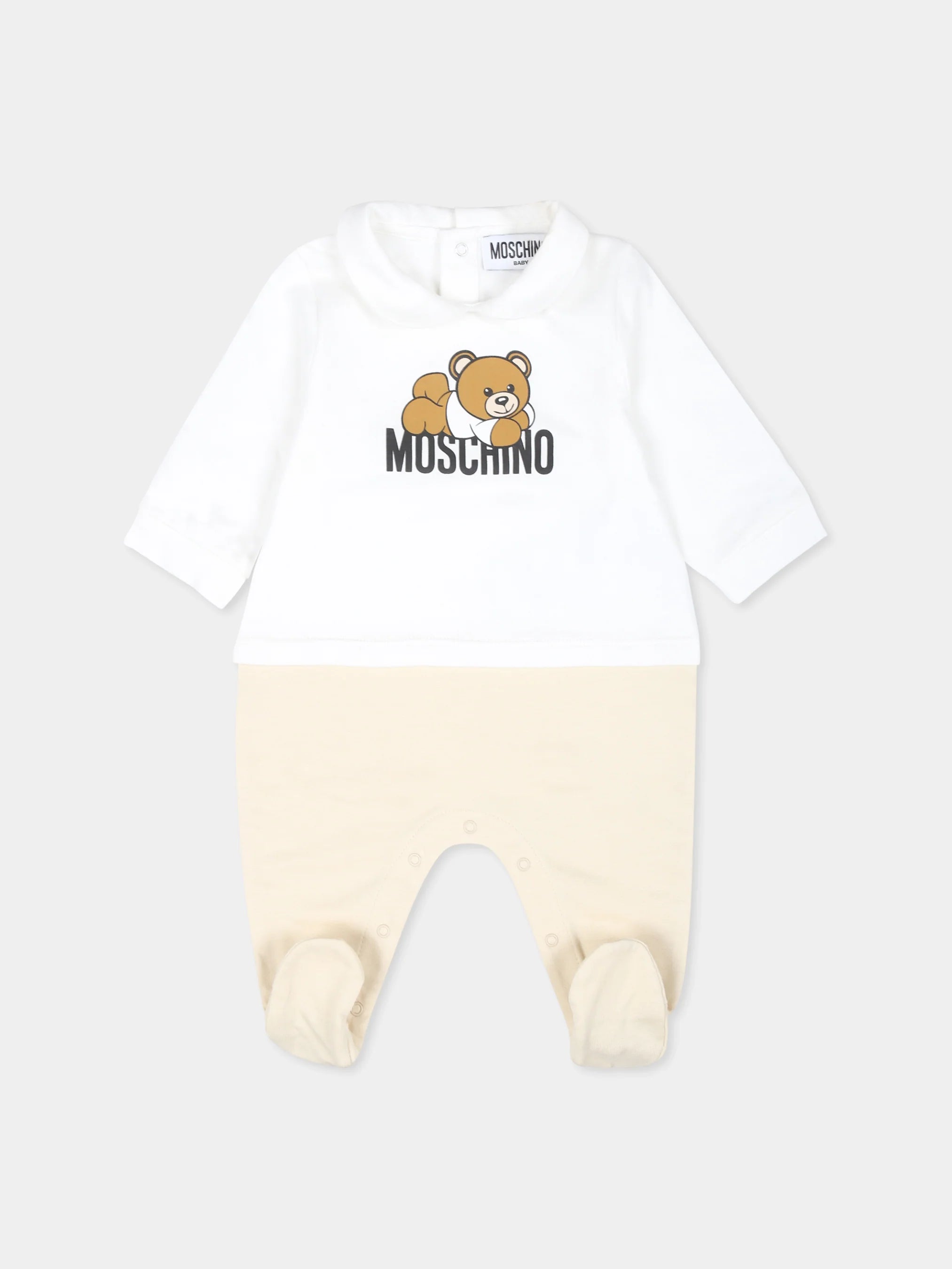 BABY FOOTIE WITH BEAR LOGO PRINT IN GIFT BOX-BEIGE