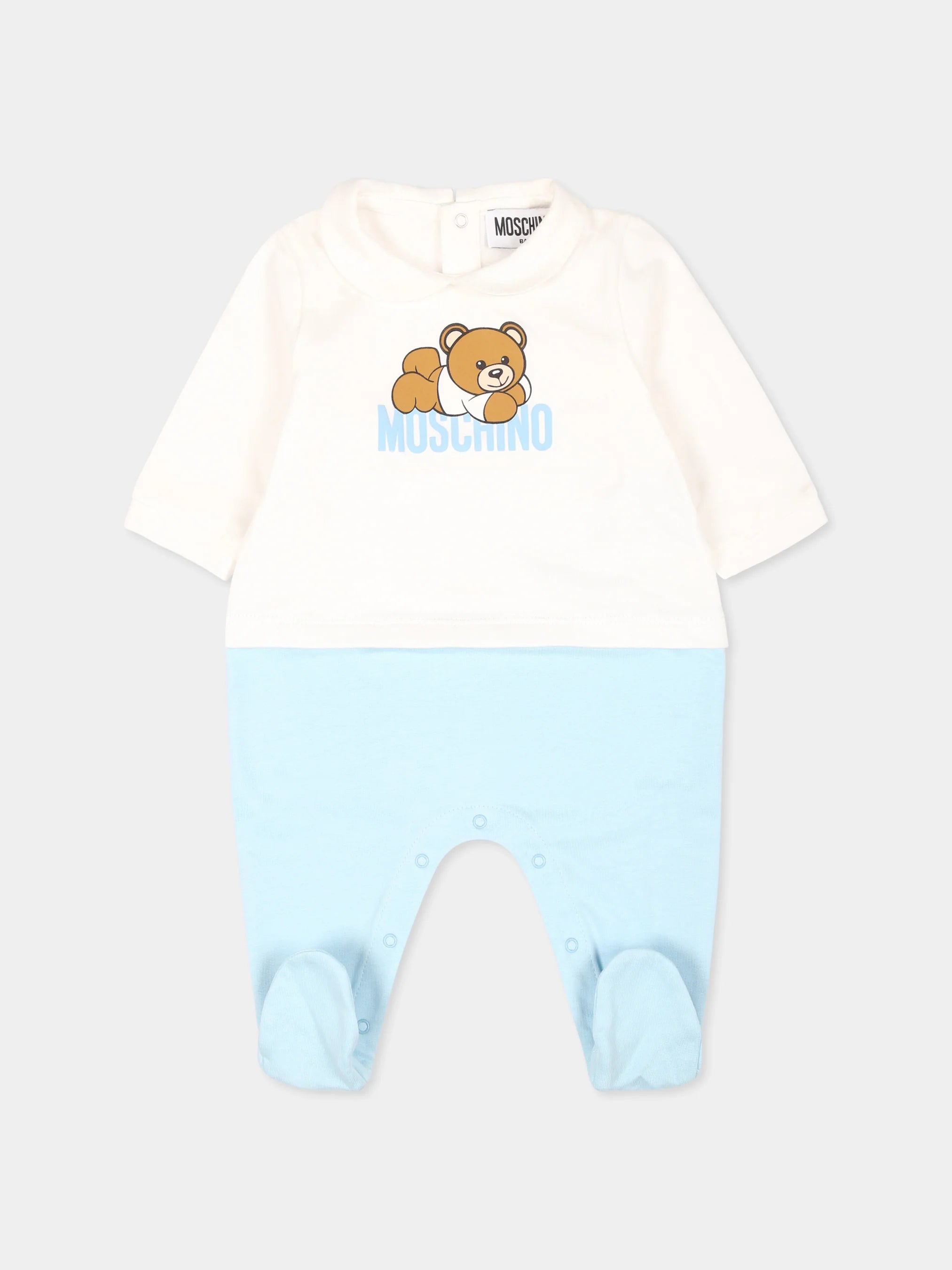 BABY FOOTIE WITH BEAR LOGO PRINT IN GIFT BOX-SKY BLUE