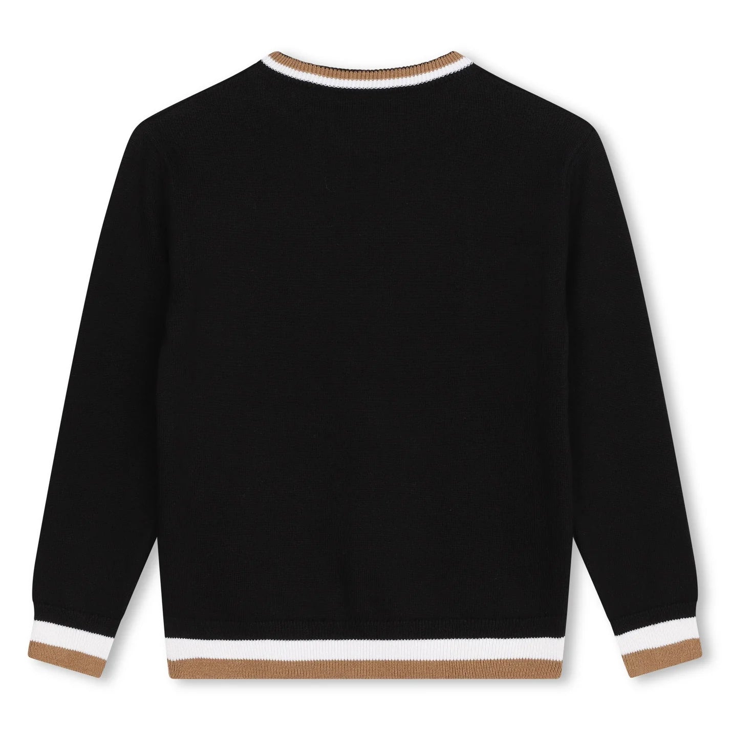 KNIT SWEATER 3 COLOR RIBBING AT CUFFS-BLACK