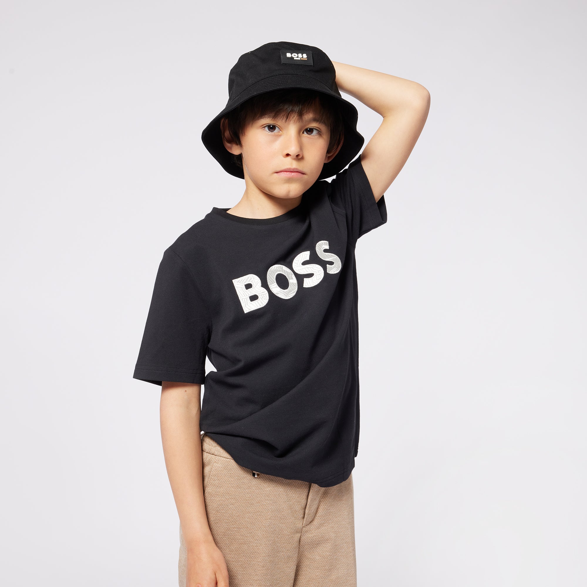 Boss-Black Printed Logo Cotton Short Sleeves T-Shirt