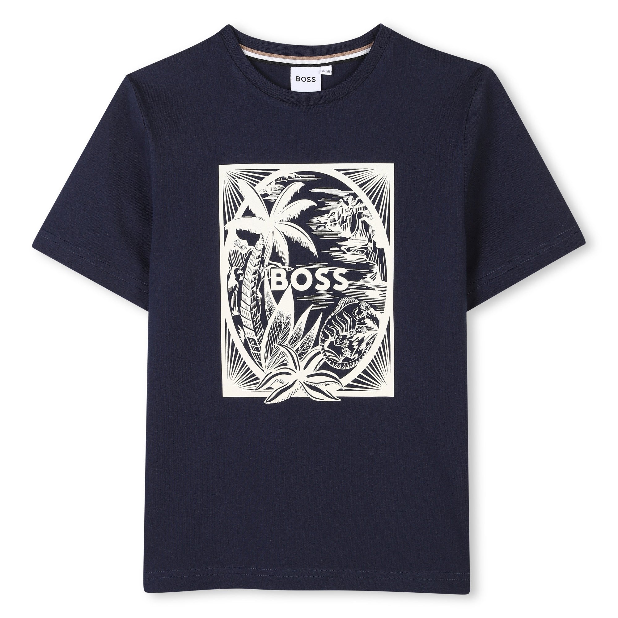 Boss-Navy Printed Logo Cotton Short Sleeves T-Shirt