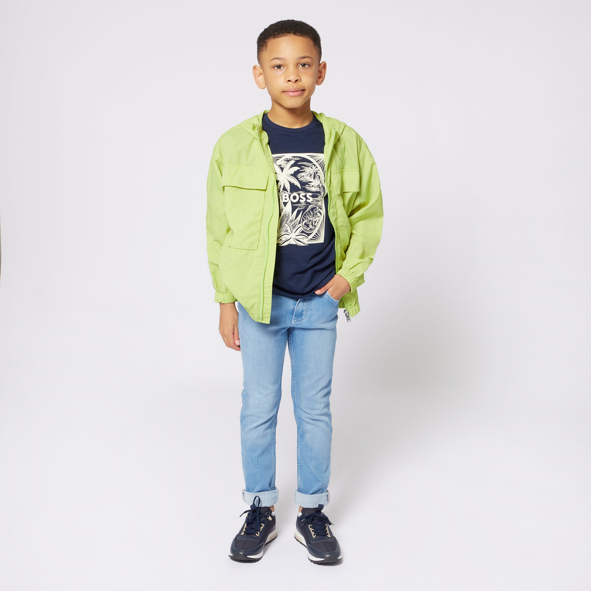 Boss-Boys Green Hooded Windbreaker