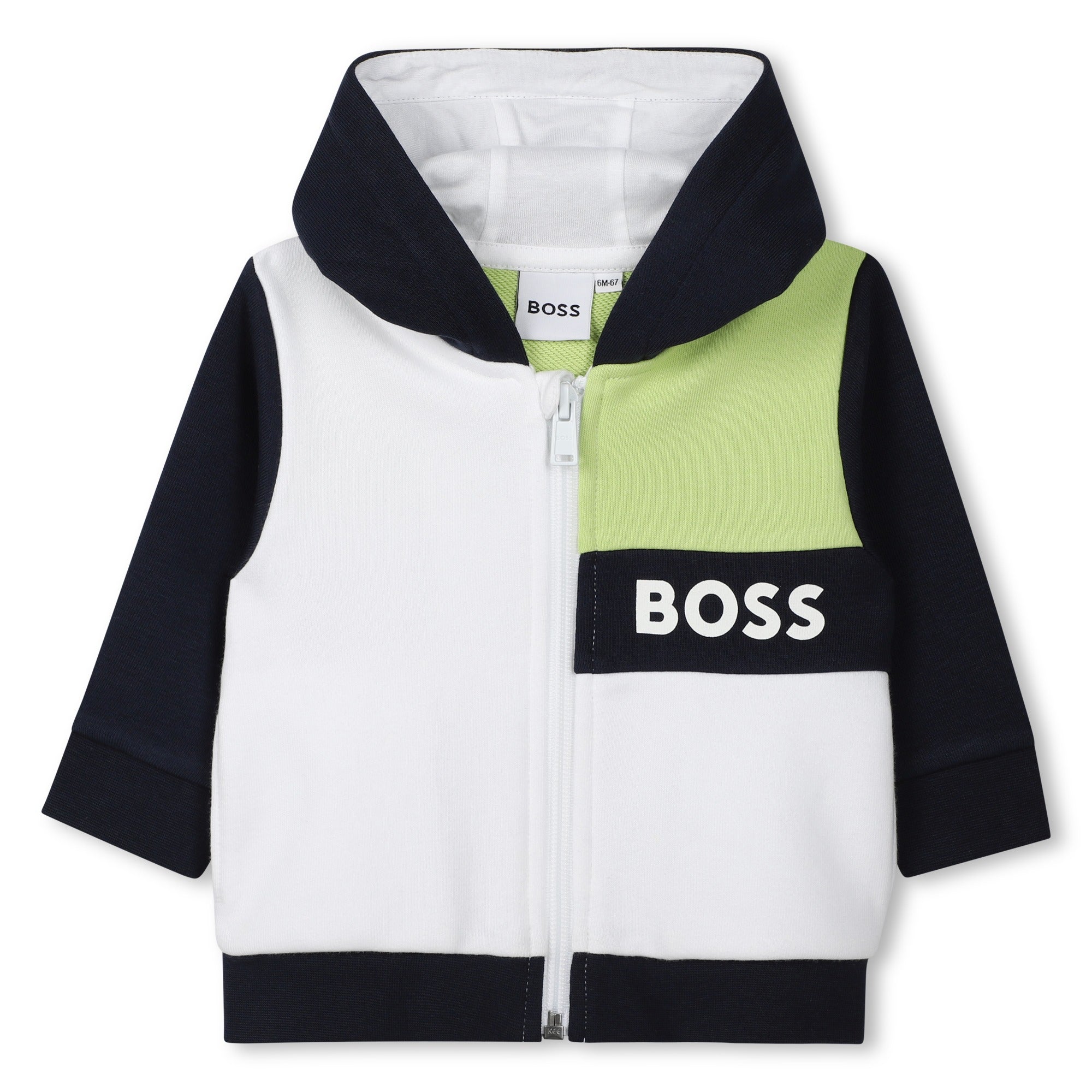 Boss-Baby Navy Printed Logo Cotton Hooded Cardigan