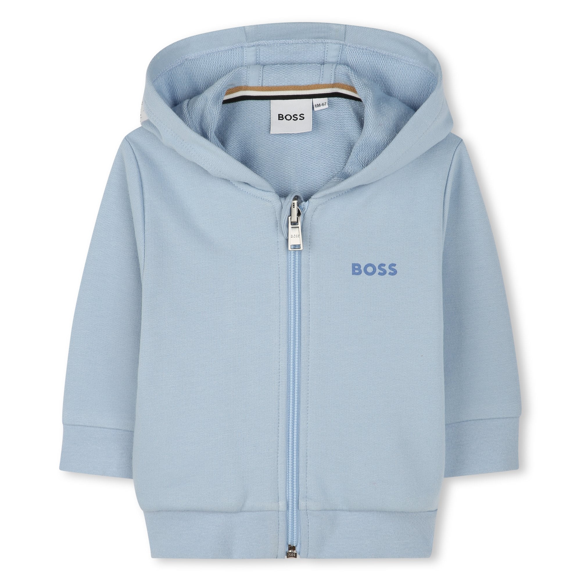 Boss-Baby Light Blue Printed Logo Cotton Hooded Cardigan