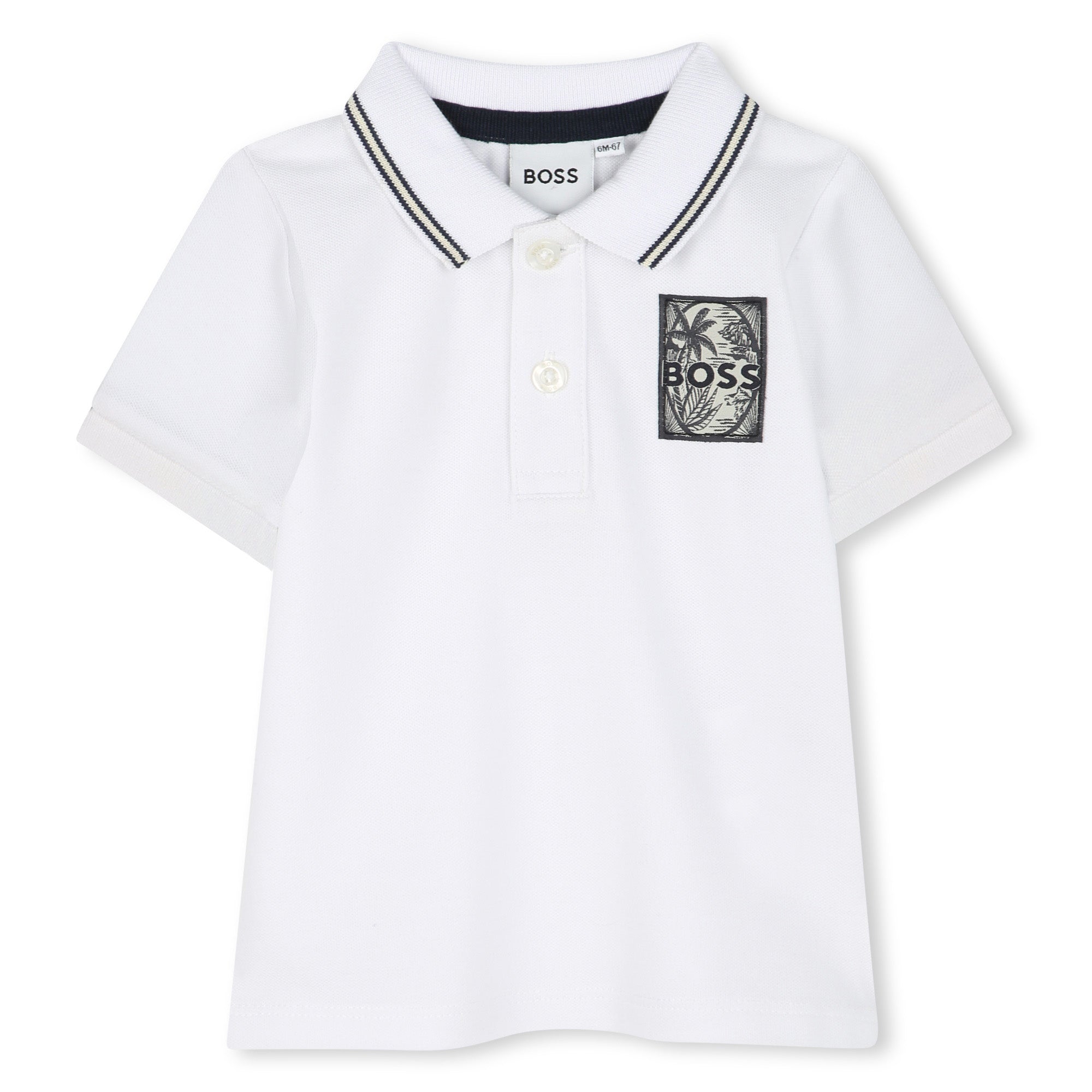 Boss-Baby White Printed Logo Cotton Short Sleeve Polo Shirt