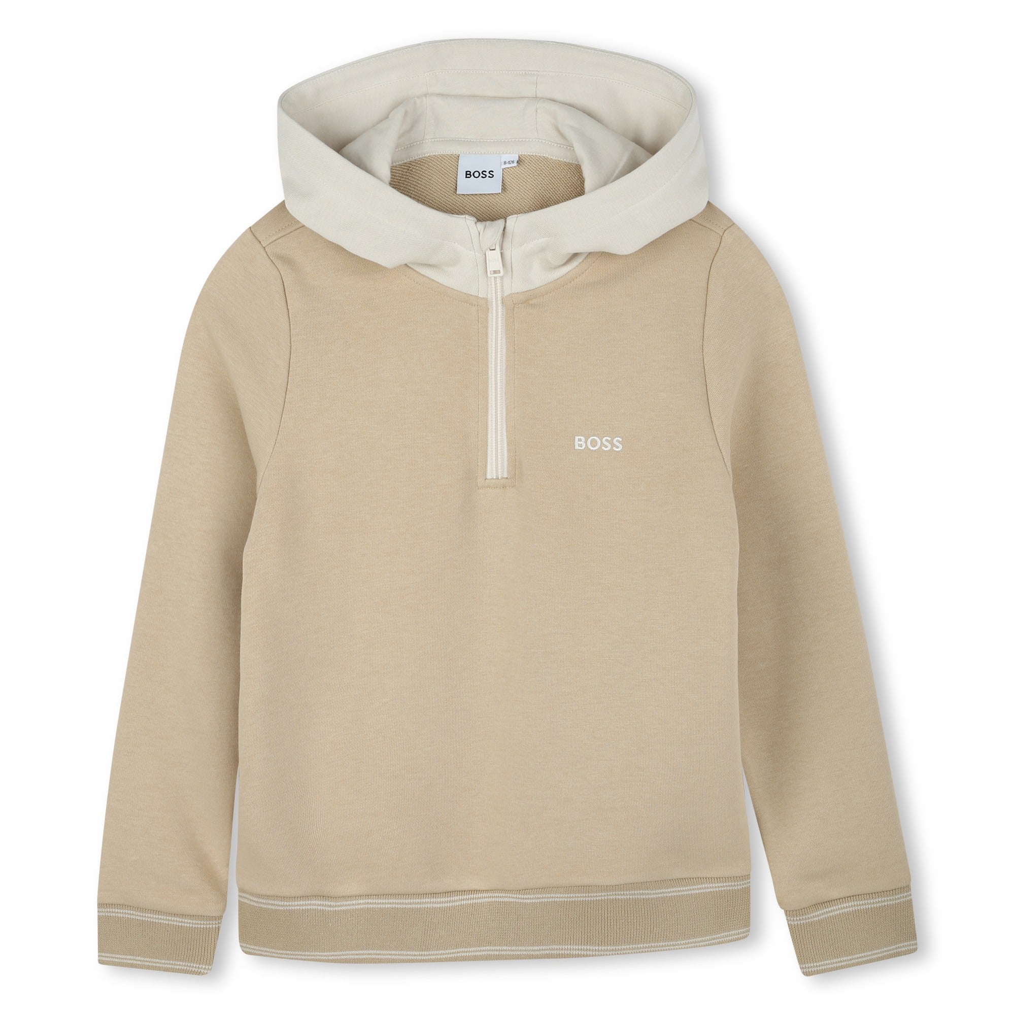 Boss-Khaki Printed Logo Cotton Hooded Sweatshirt