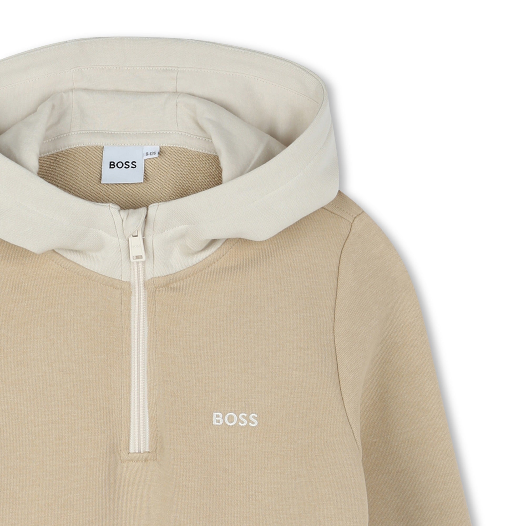 Boss-Khaki Printed Logo Cotton Hooded Sweatshirt