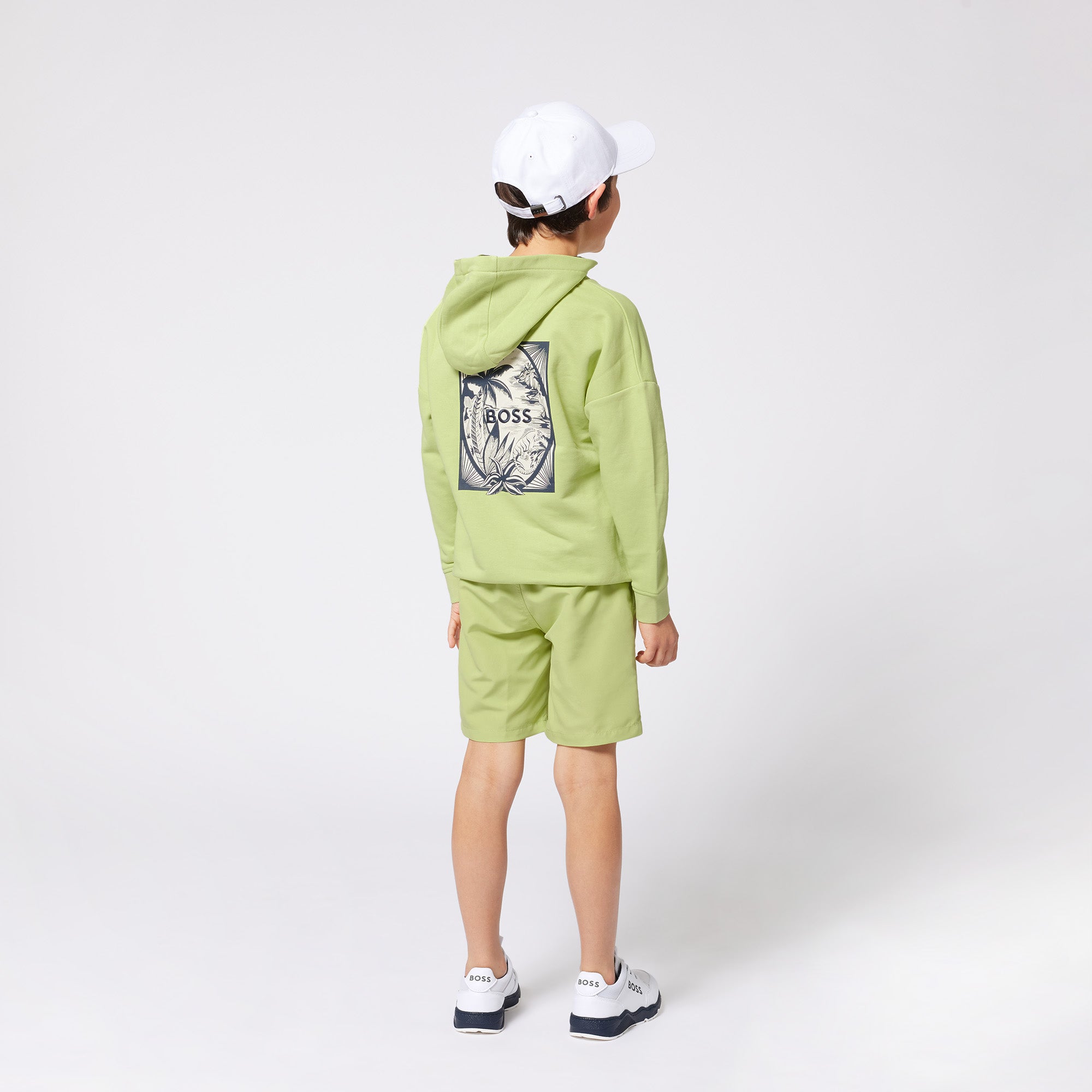 Boss-Green Printed Logo Cotton Hooded Sweatshirt