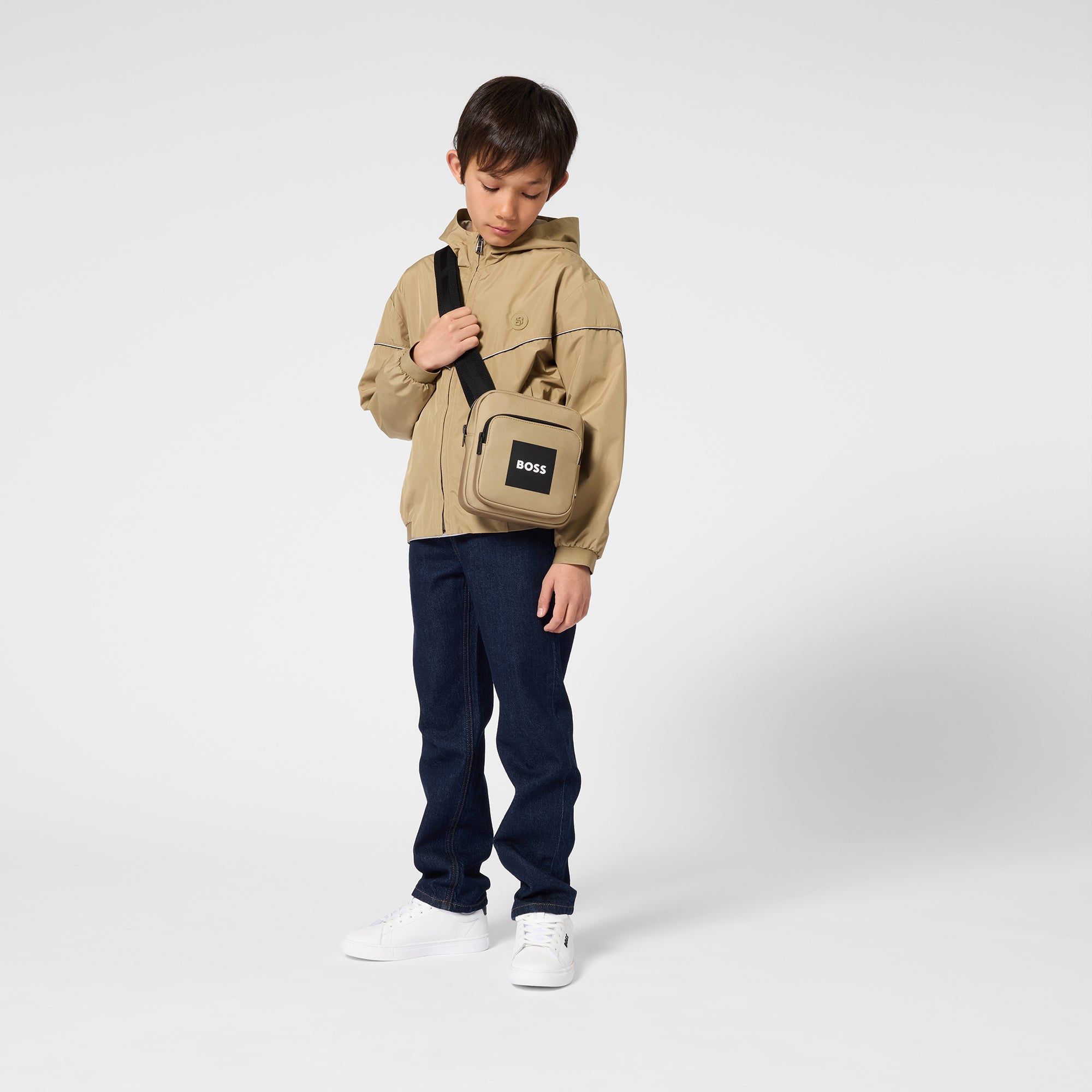 Boss-Windbreaker With Recycled Pongee Hood Dark Stone