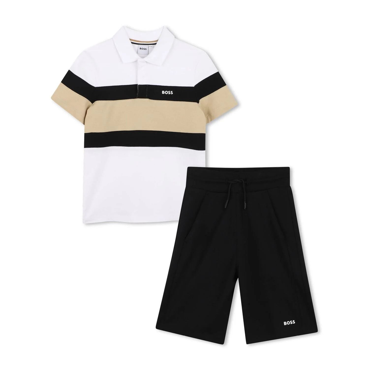 Boss-Polo Shirt And Bermuda Shorts In Cotton-Elastane Piqu Black