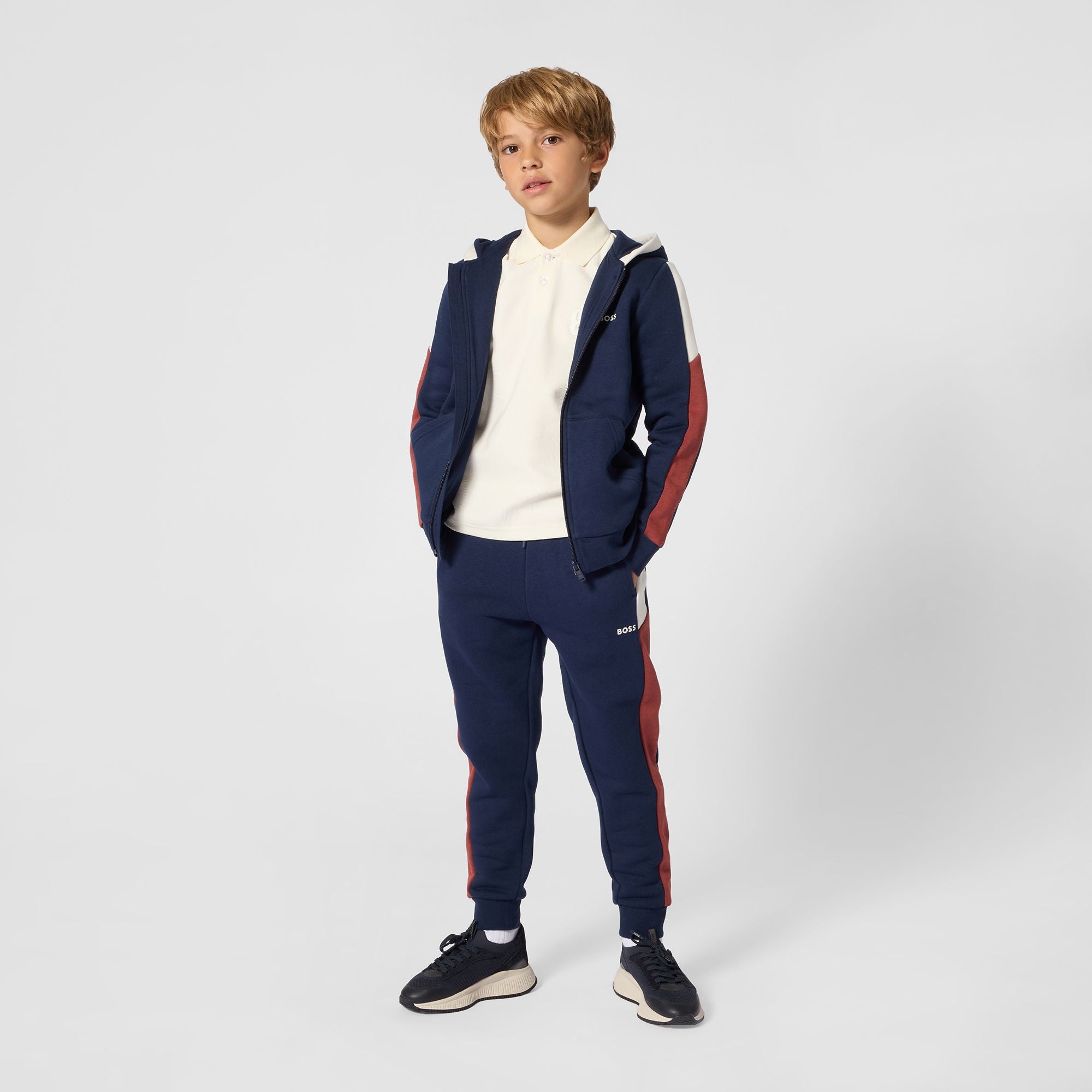 Boss-Boys Sweatpants With Color Contrast On Sides Navy