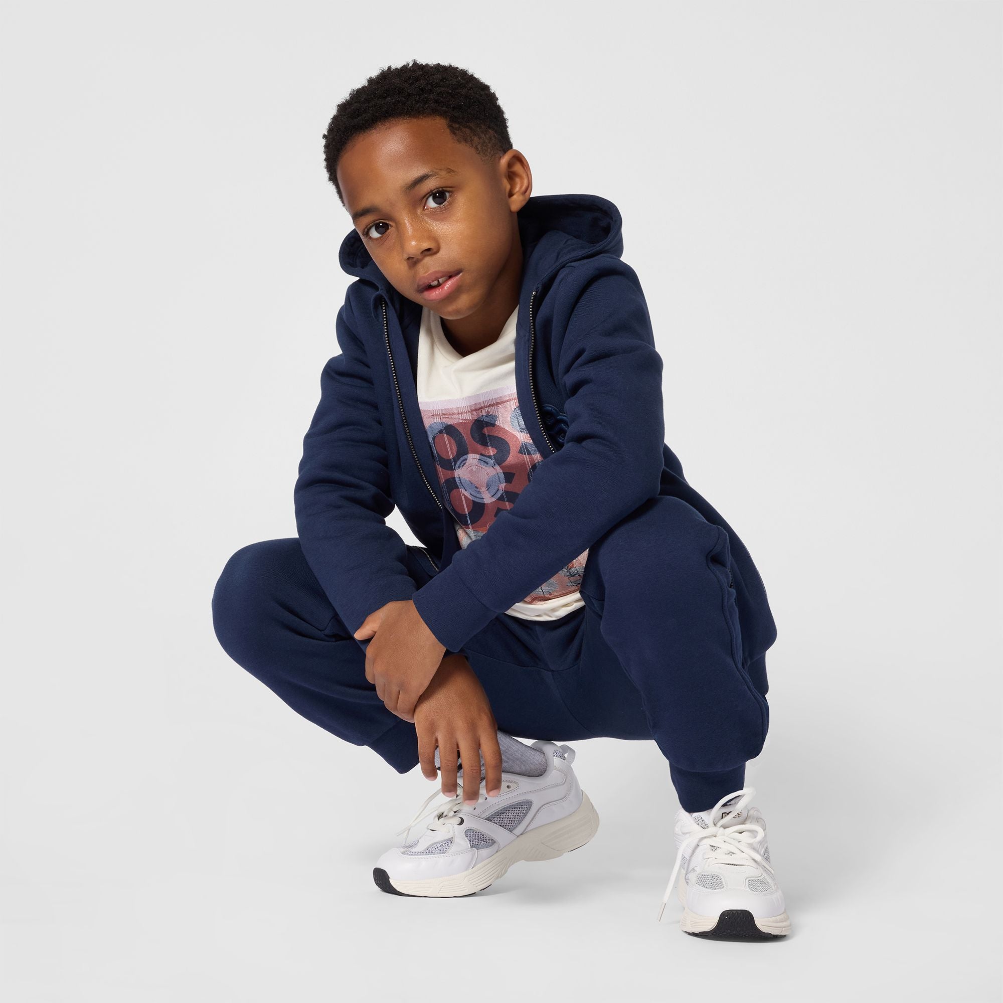 Boss-Boys Sweatpants With Double B Logo Patch Navy