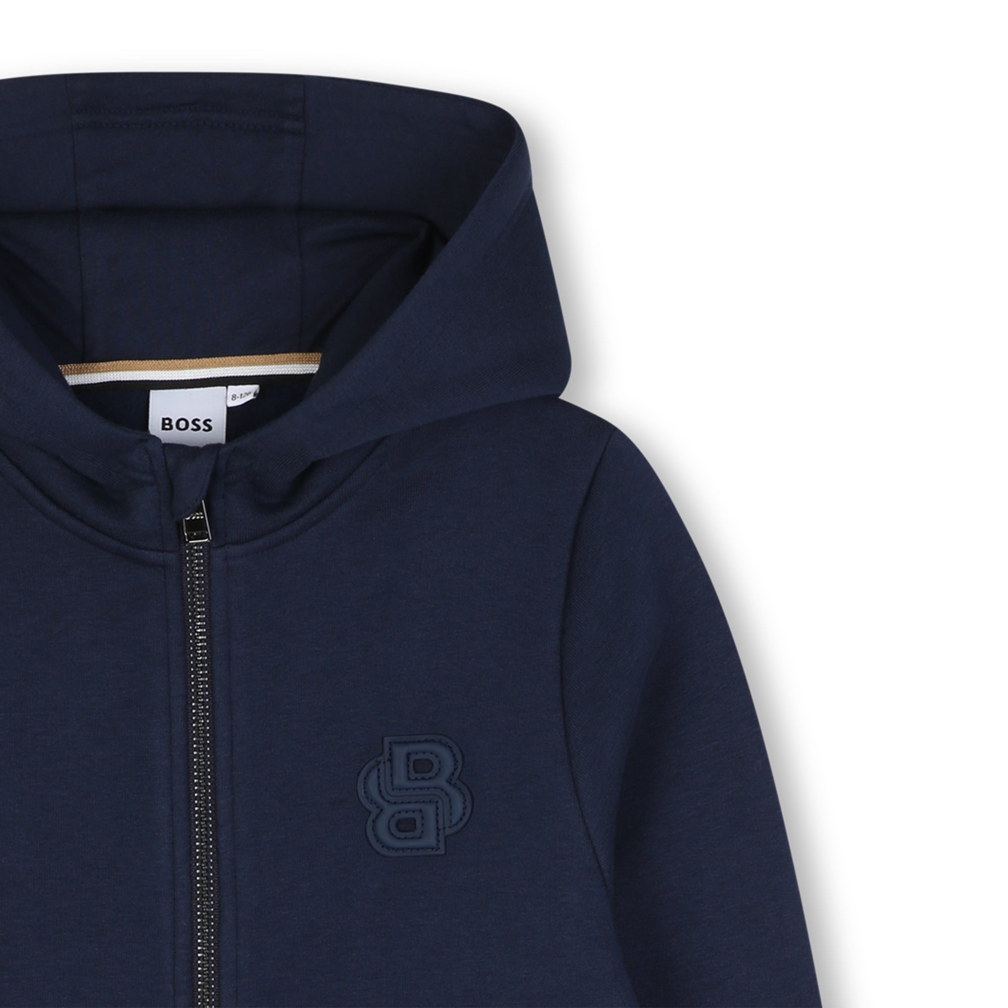 Boss-Zip Hoodie With Double B Patch On Chest Navy