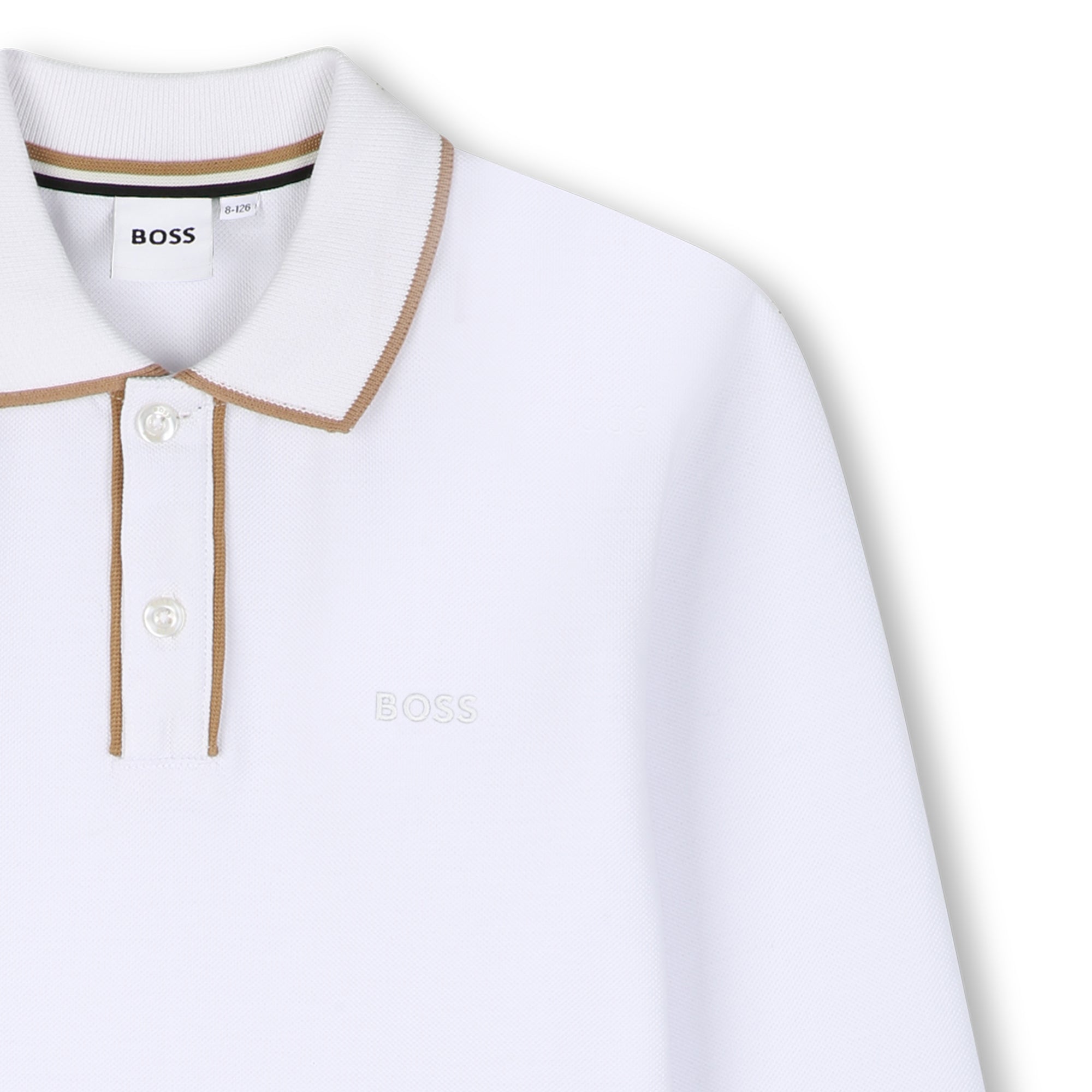 Boss-LS Pique Polo W Trim Around Collar And Placket White