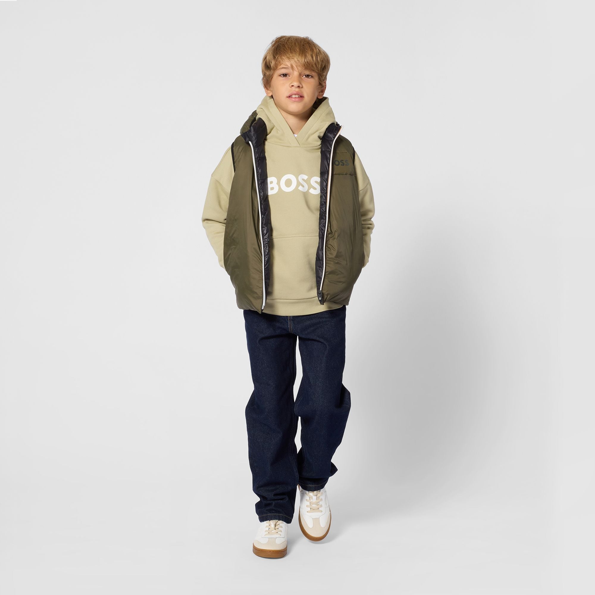 Boss-Boys Reversible Hooded Down Vest Olive Night
