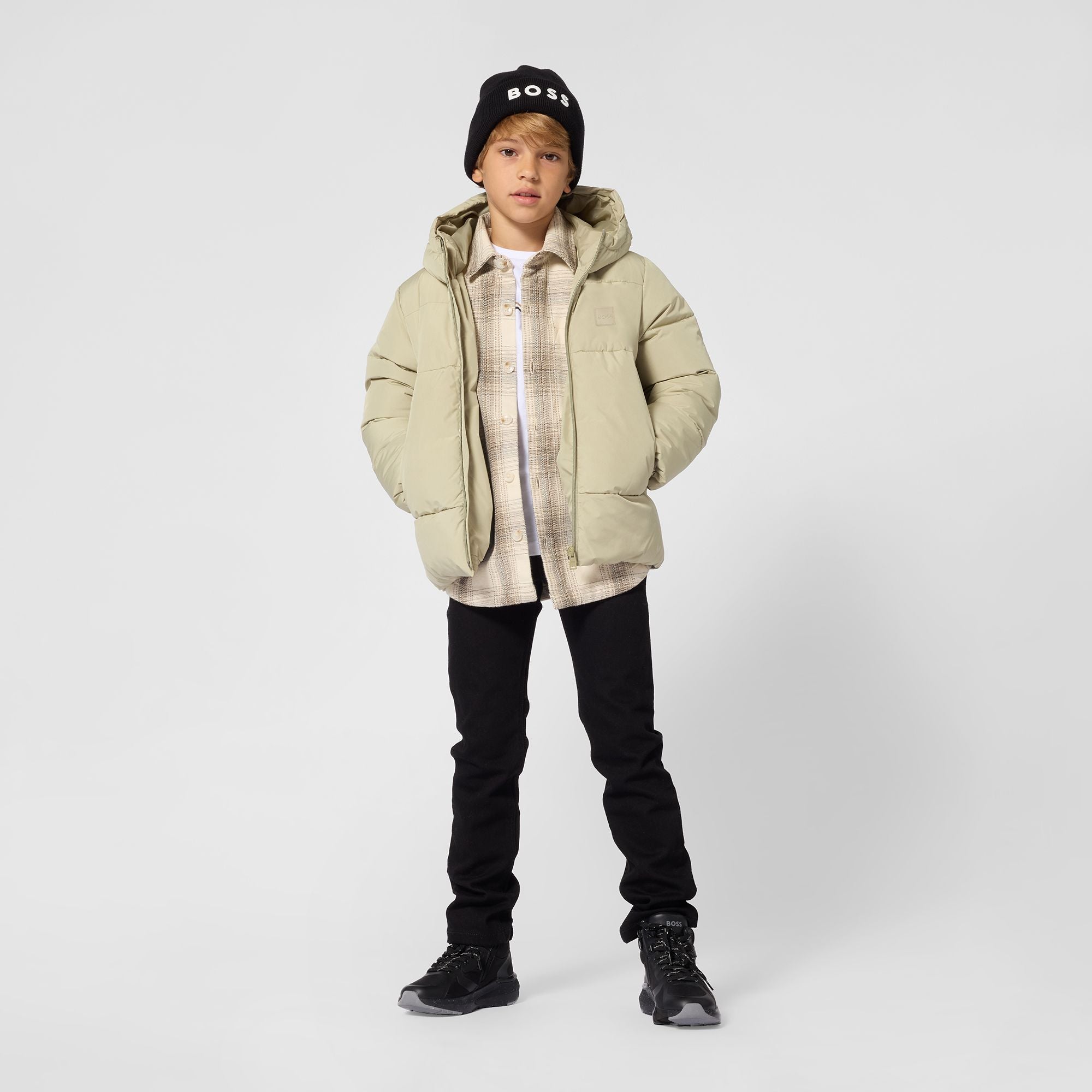 Boss-Boys Hooded Puffer With Elasticated Cuffs Elm