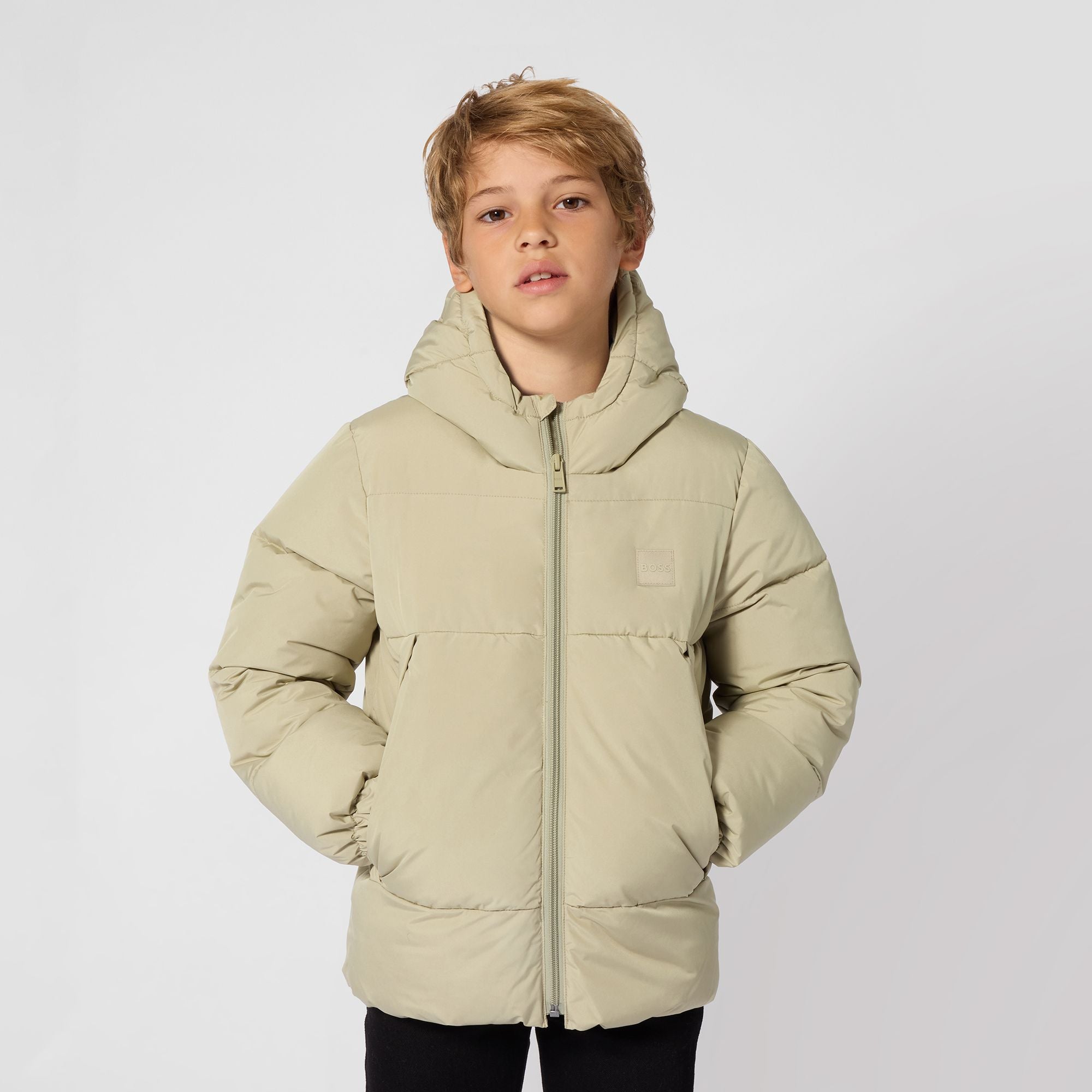 Boss-Boys Hooded Puffer With Elasticated Cuffs Elm