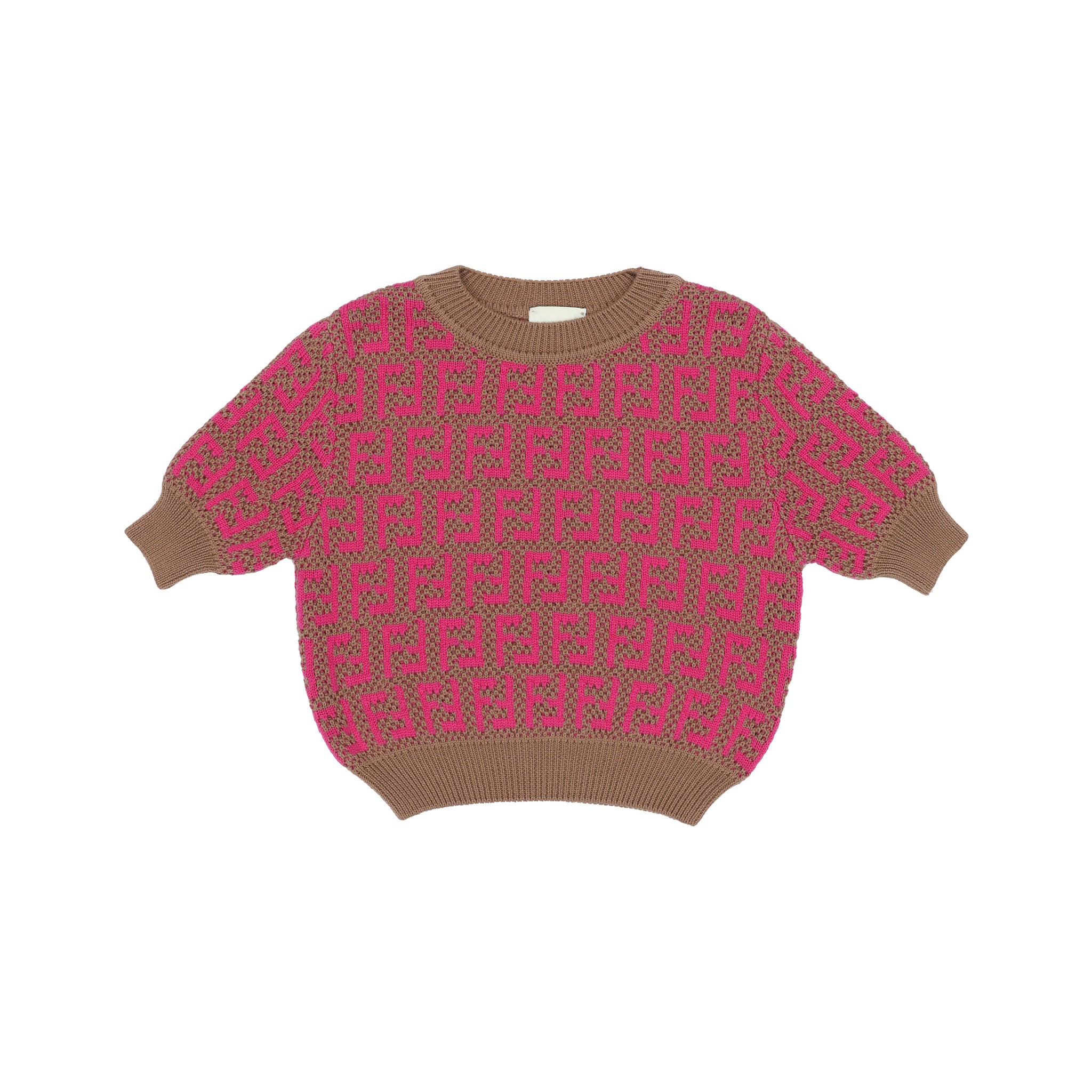 GIRL KNITTED SS TOP WITH FF ALLOVER PATTERN