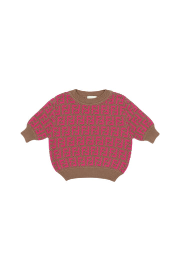 GIRL KNITTED SS TOP WITH FF ALLOVER PATTERN