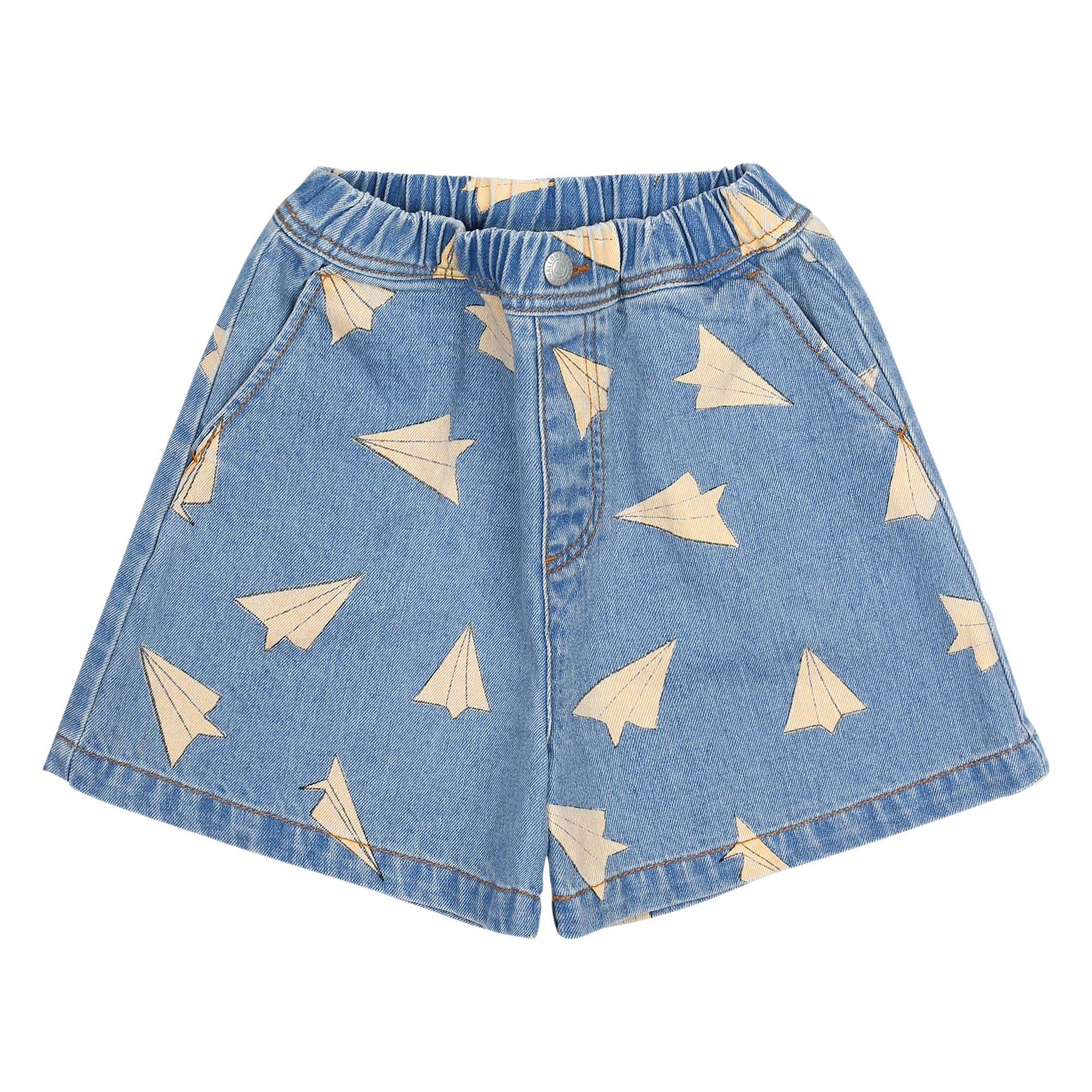 Paper Airplane Denim Shorts-INDIGO DENIM