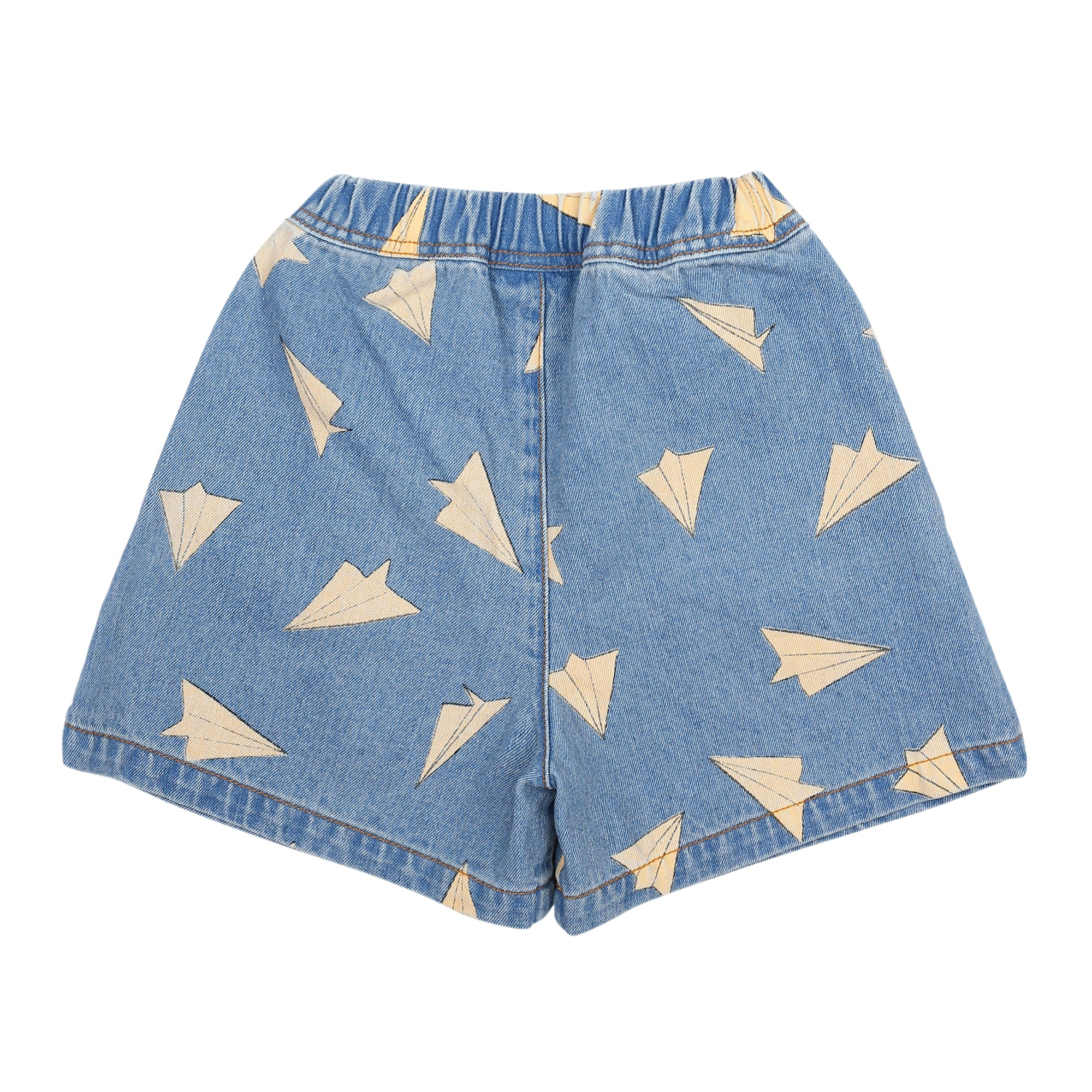 Paper Airplane Denim Shorts-INDIGO DENIM