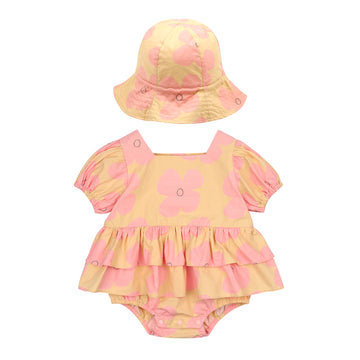 Pink Flower Baby Suit Set-BEIGE