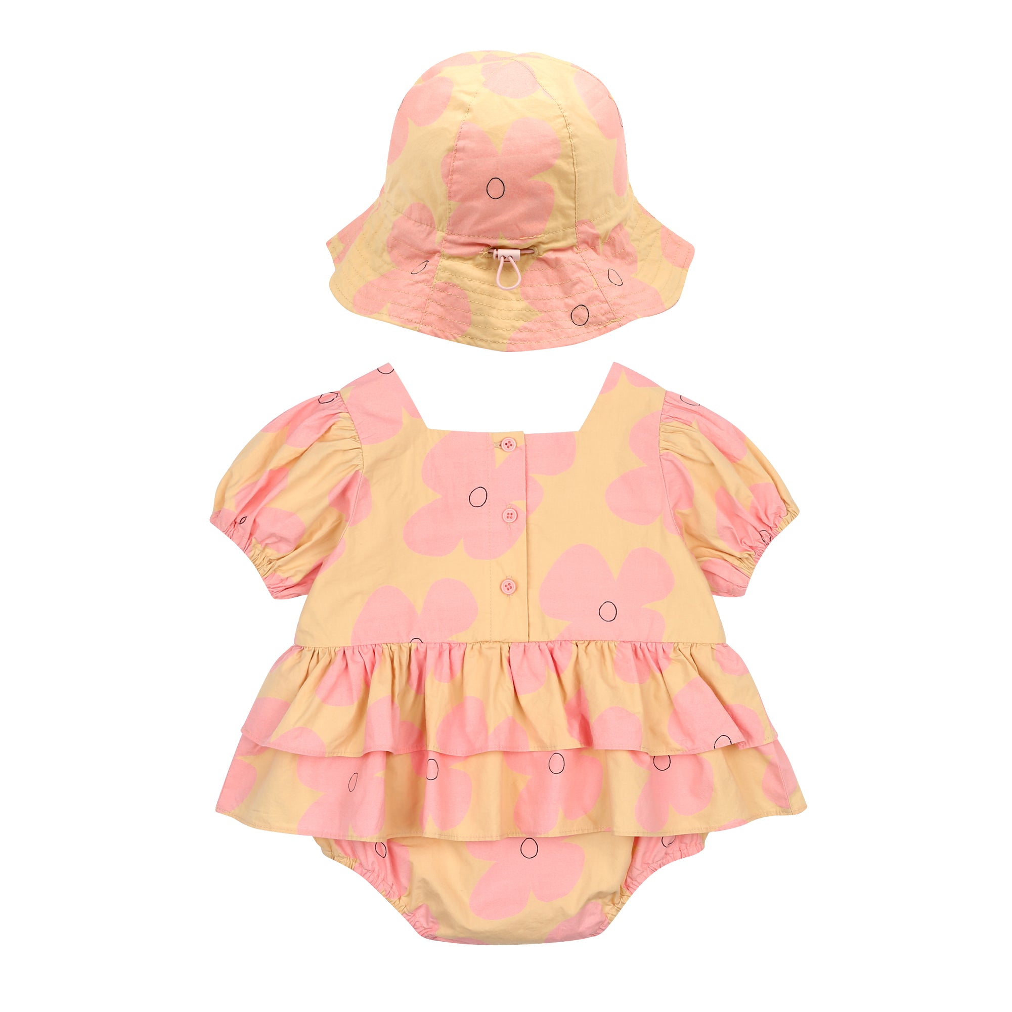 Pink Flower Baby Suit Set-BEIGE