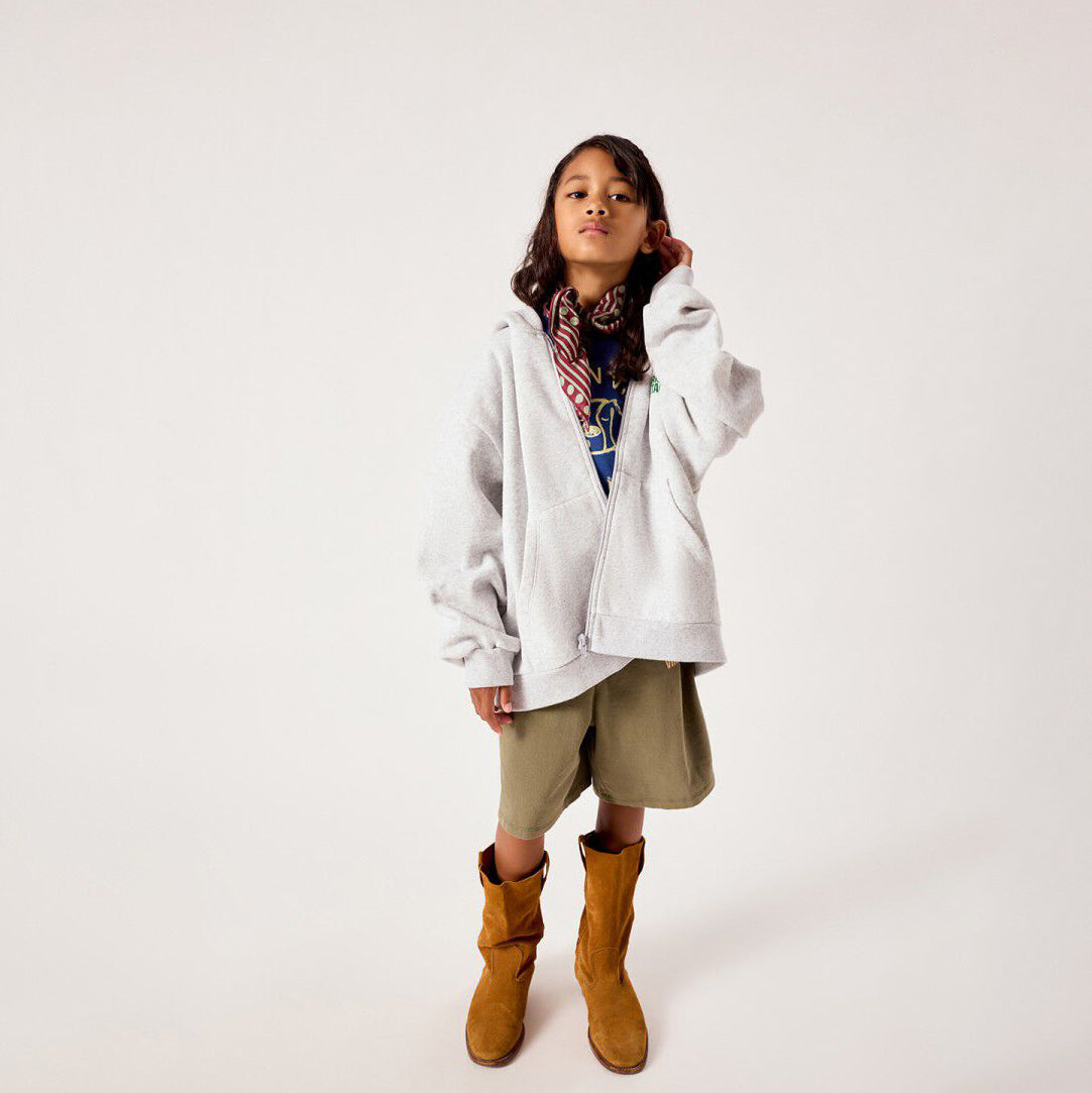 American Vintage-Kids Sweat Zippe ML Capuche Gris Chine