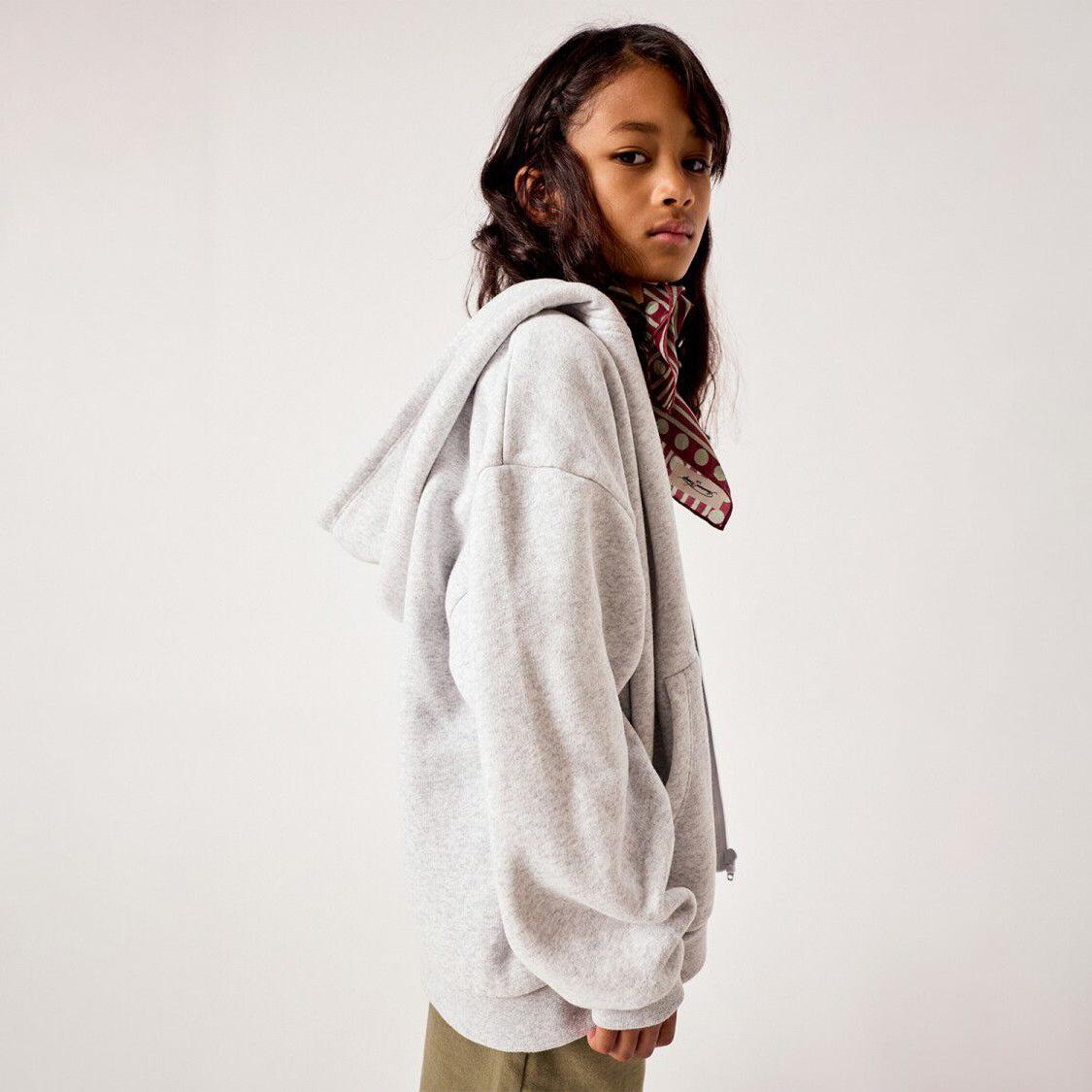 American Vintage-Kids Sweat Zippe ML Capuche Gris Chine