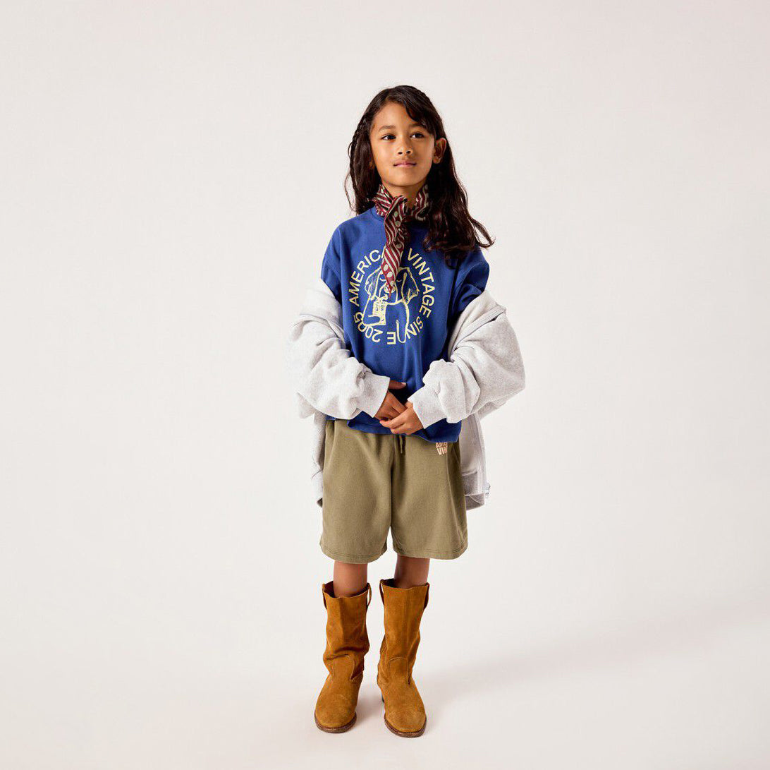 American Vintage-Kids Sweat Zippe ML Capuche Gris Chine
