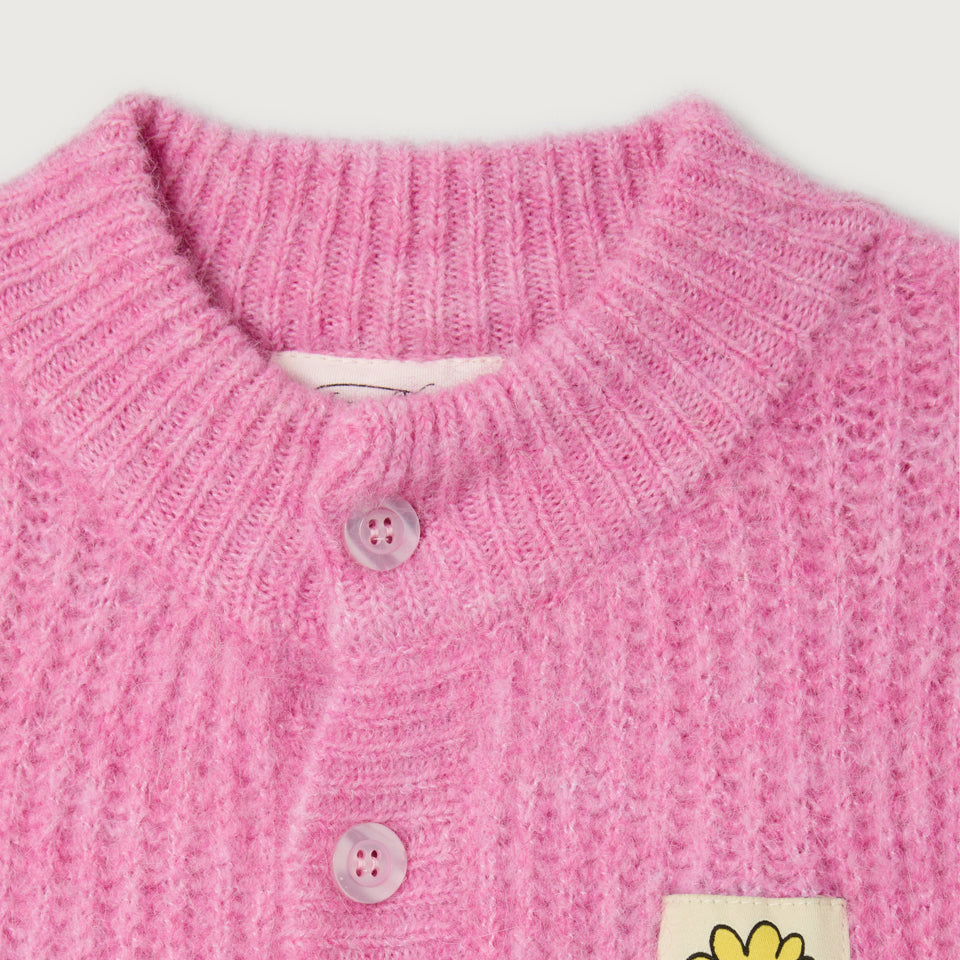 American Vintage-Sleeveless Round Neck Buttoned Cropped Cardigan Rose Bubble Chine