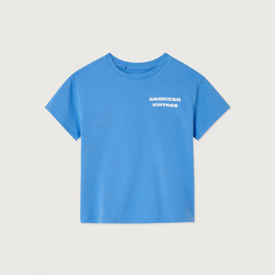 American Vintage-Kids T-Shirt Droit MC Col Rond Imprime Celeste Vintage