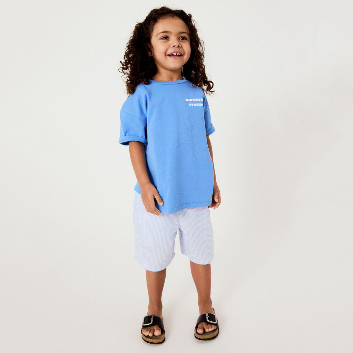 American Vintage-Kids T-Shirt Droit MC Col Rond Imprime Celeste Vintage