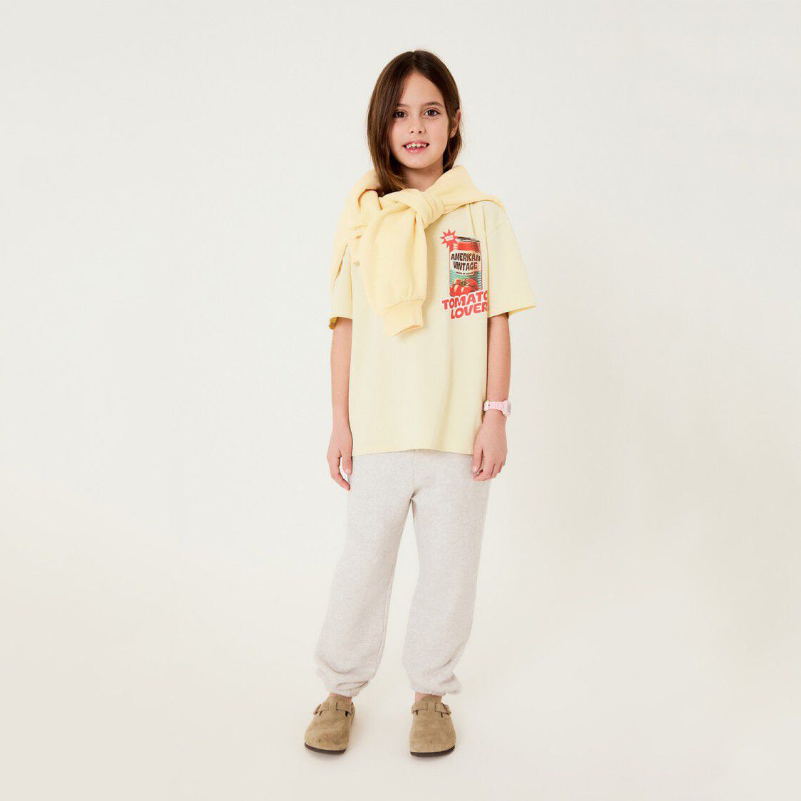 American Vintage-Kids T-Shirt Droit MC Col Rond Imprime Creme Anglaise Vintage