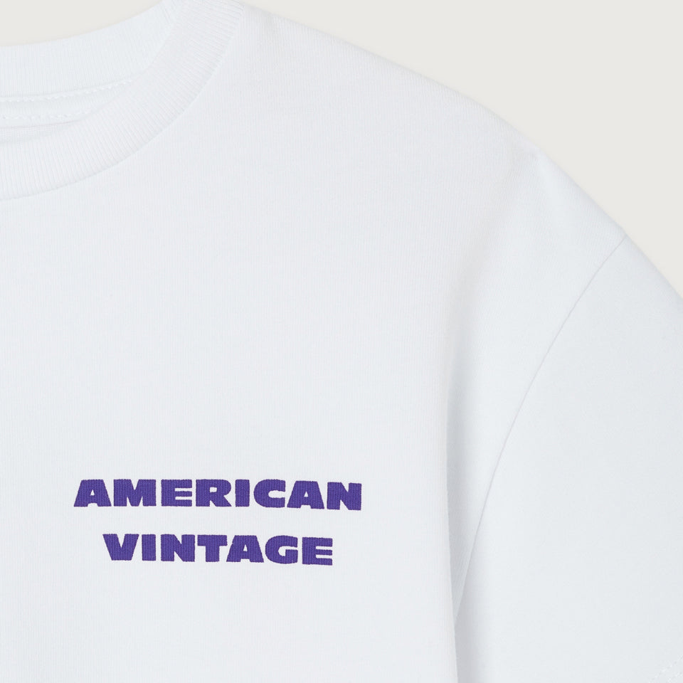 American Vintage-Short Sleeved Round Neck Straight Printed T-Shirt Blanc