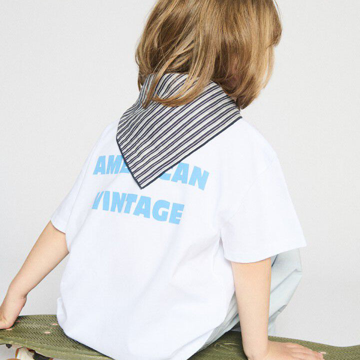 American Vintage-Short Sleeved Round Neck Straight Printed T-Shirt Blanc