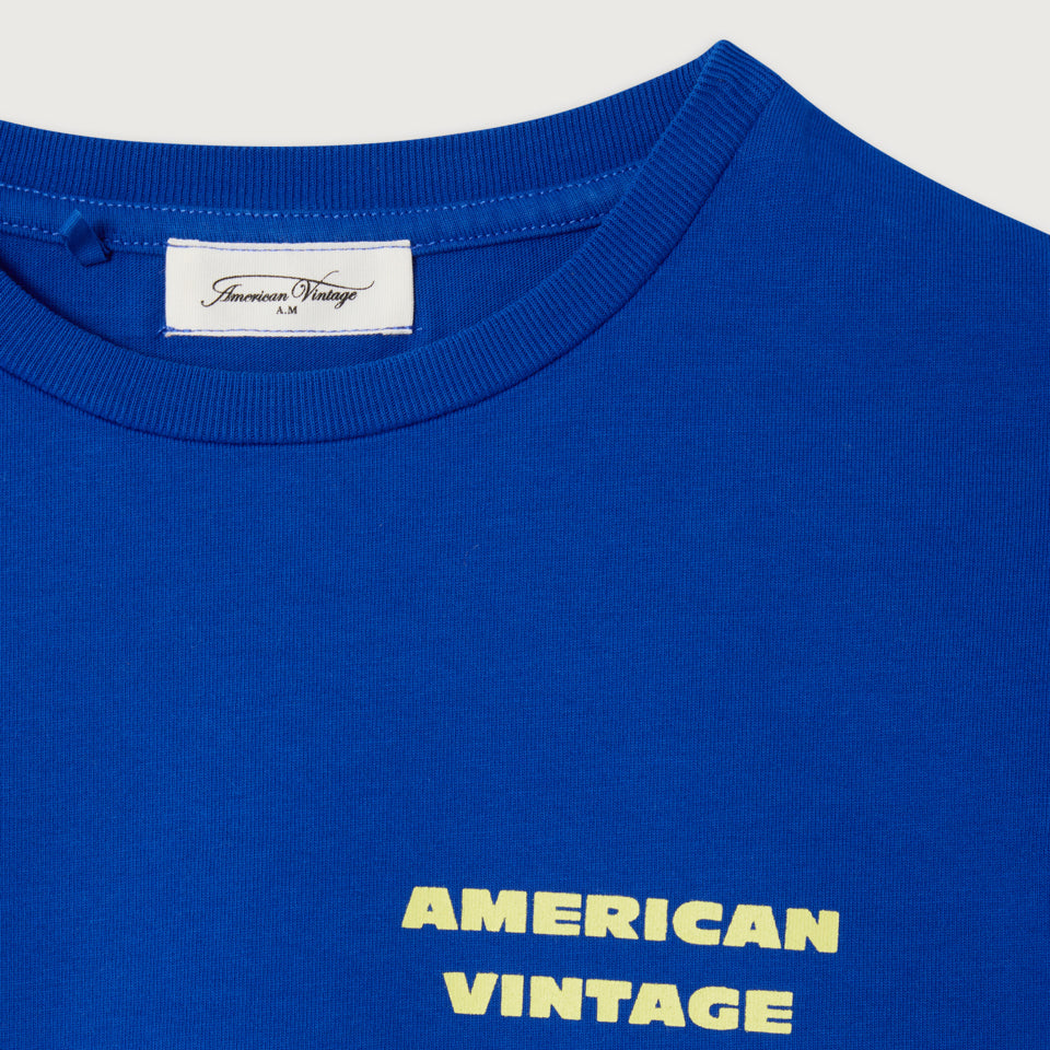 American Vintage-Short Sleeved Round Neck Straight Printed T-Shirt Indigo Vintage