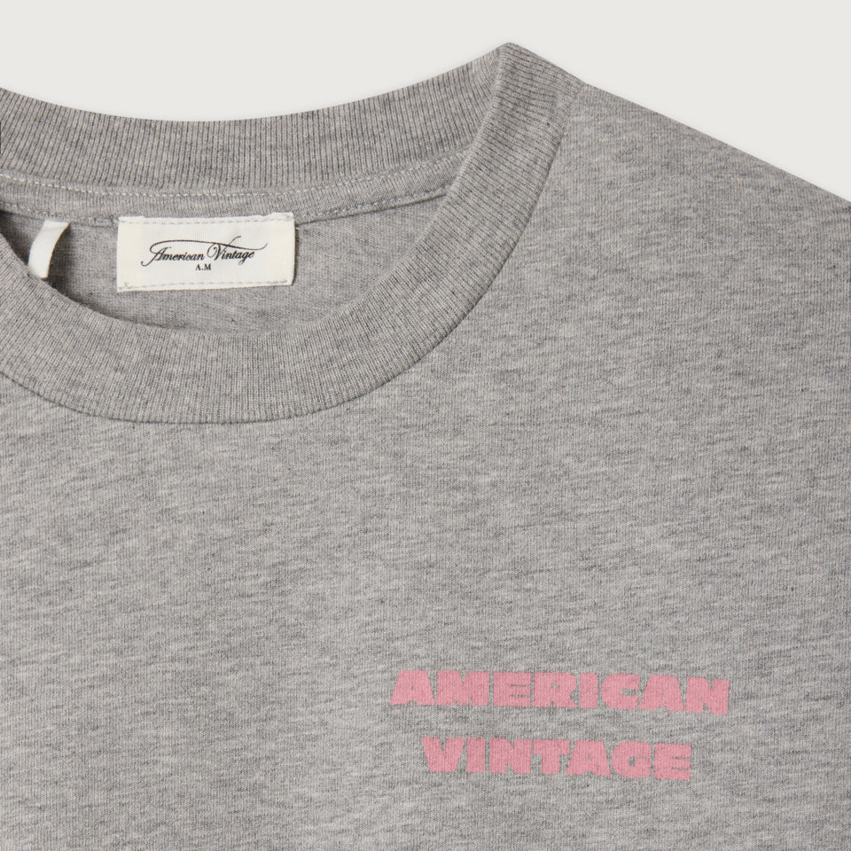 American Vintage-Long Sleeved Round Neck Straight Printed T-Shirt Grey Chine