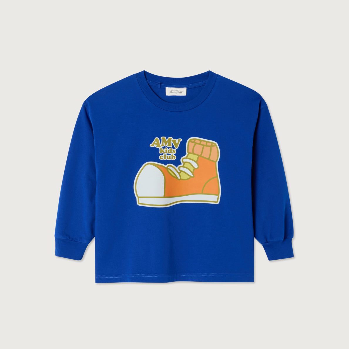 American Vintage-Long Sleeved Round Neck Straight Printed T-Shirt Indigo Vintage