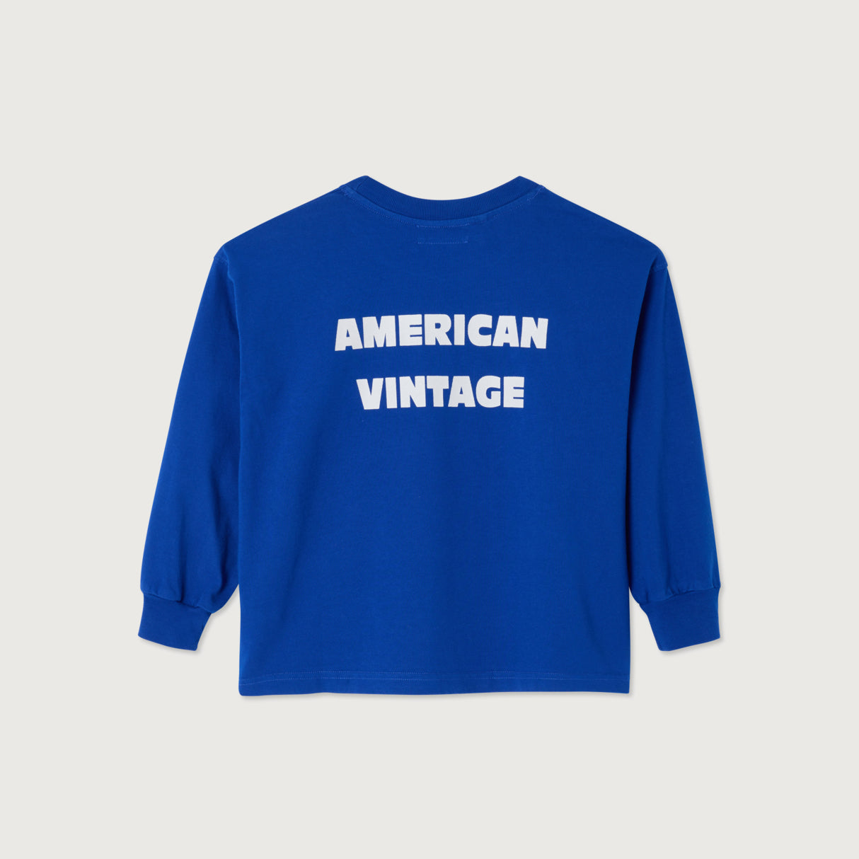 American Vintage-Long Sleeved Round Neck Straight Printed T-Shirt Indigo Vintage