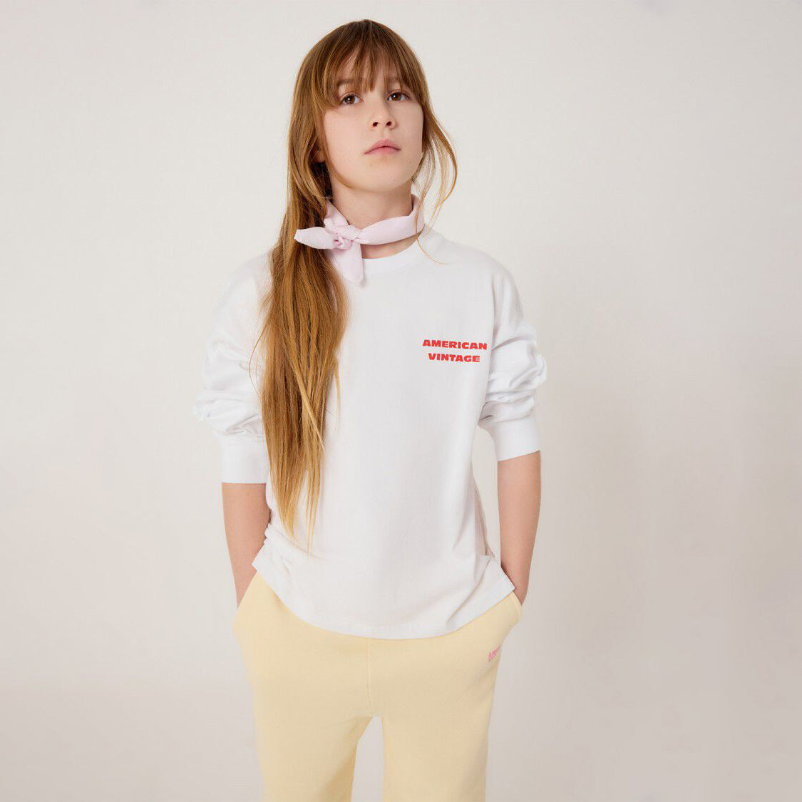 American Vintage-Kids T-Shirt Droit ML Col Rond Imprime Blanc