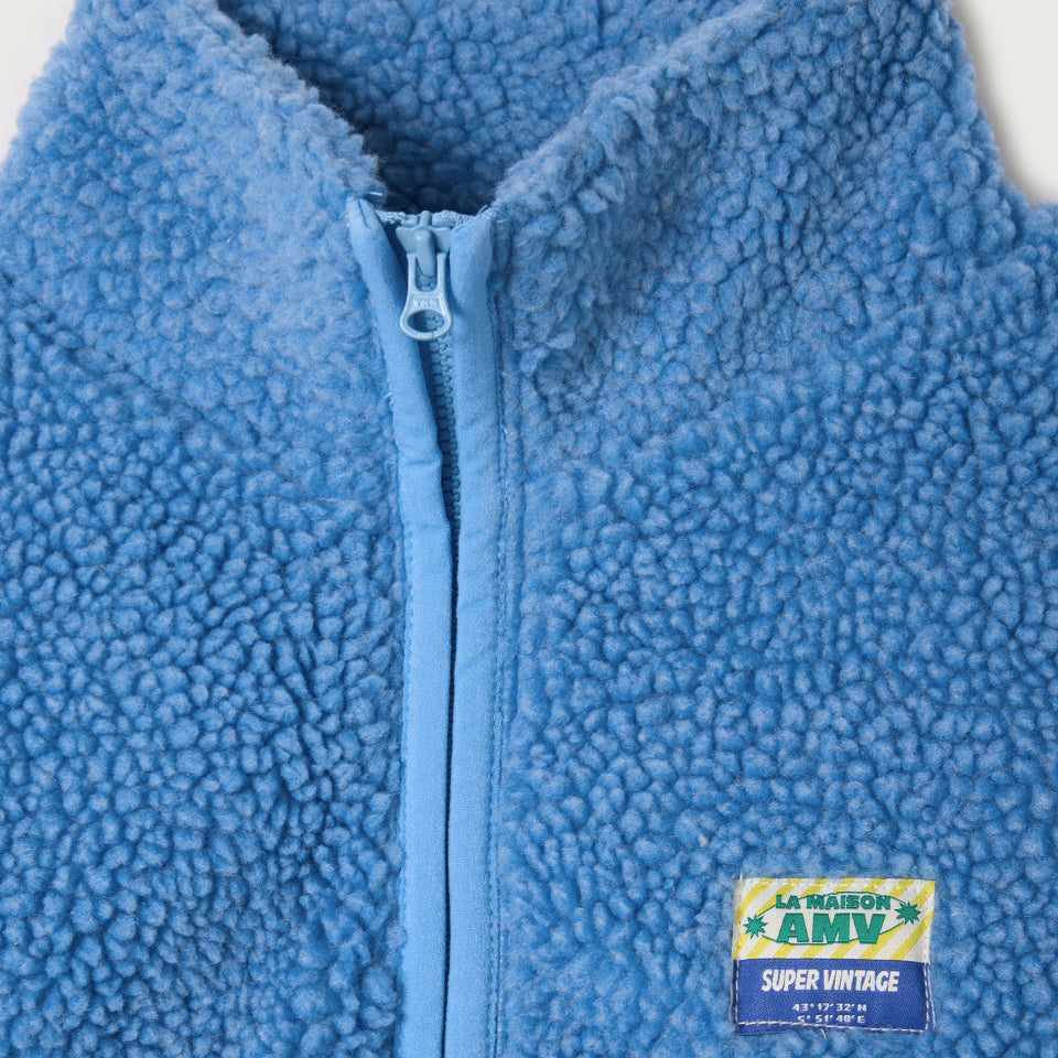 American Vintage-Long Sleeved Loose Fit Short Zipped Jacket Celeste