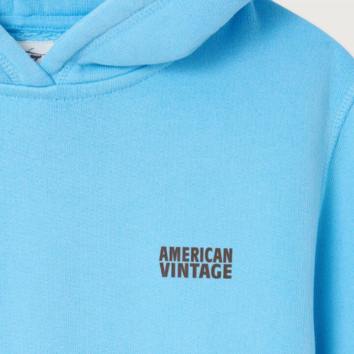 American Vintage-Kids Sweat ML Capuche Bleu Ciel Vintage