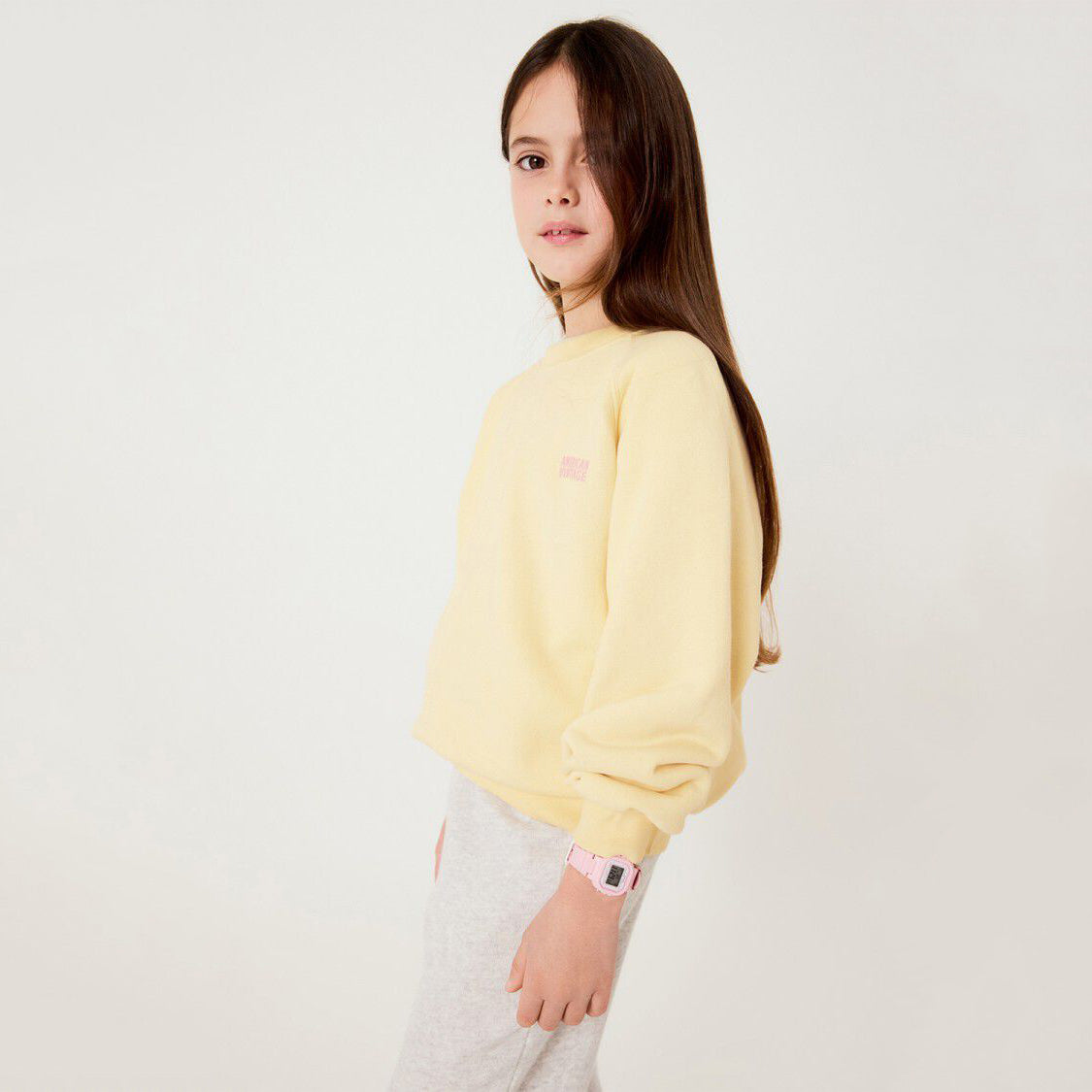 American Vintage-Kids Sweat ML Col Rond Vanille Vintage