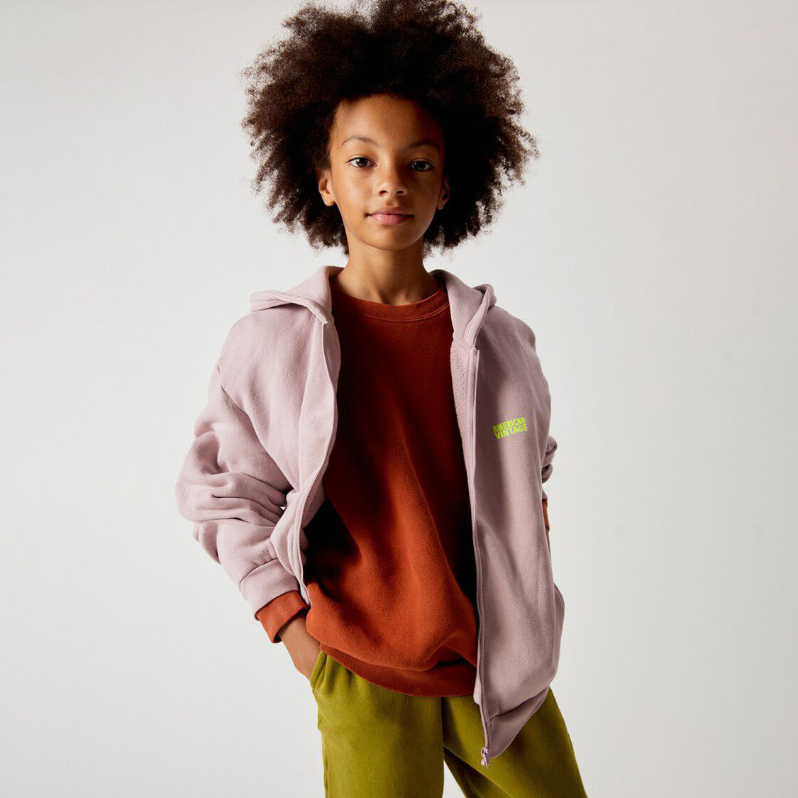 American Vintage-Kids Sweat Zippe ML Capuche Prunelle Vintage