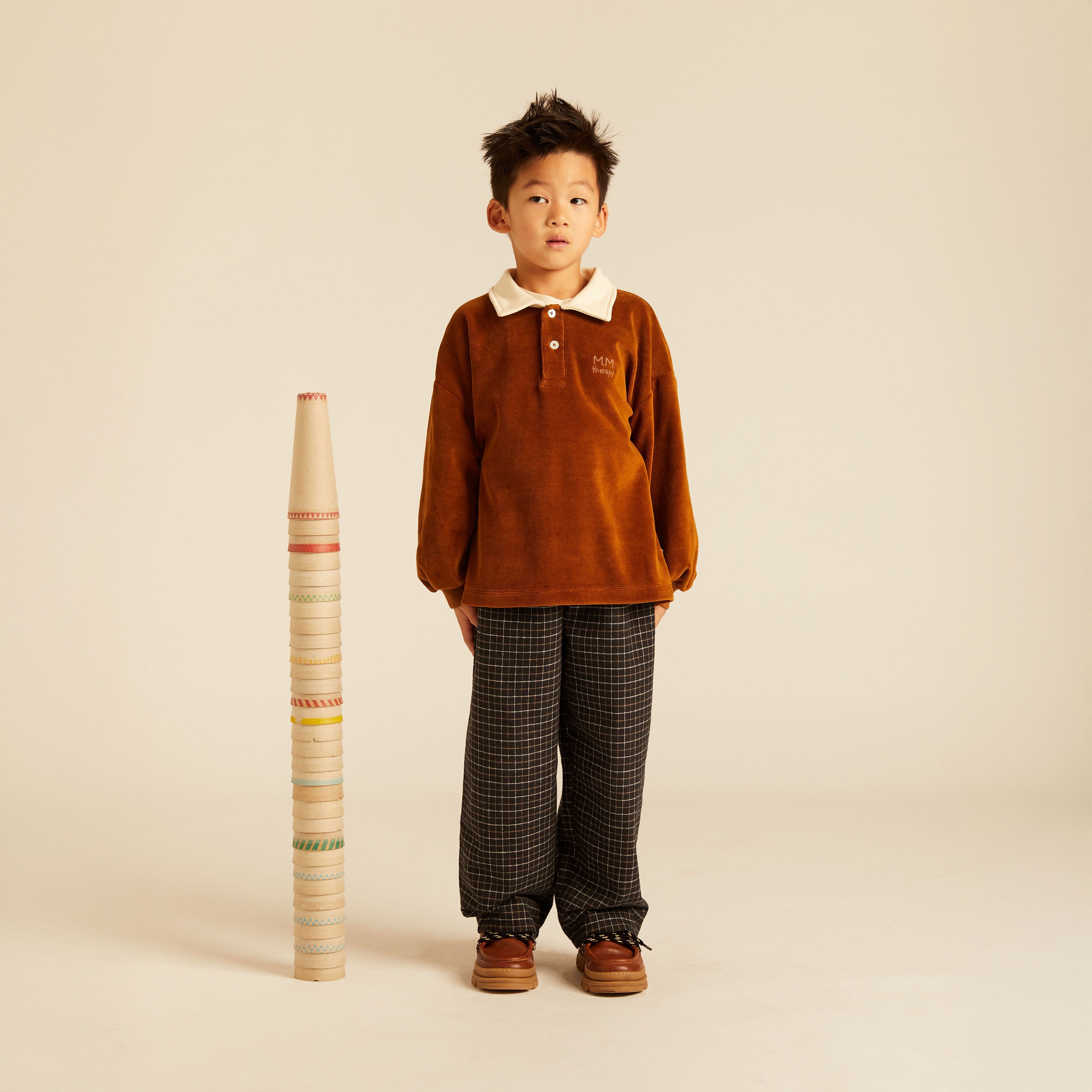 Morning Mess Therapy-Franz Polo Sweatshirt Straight Fit Caramel Velvet