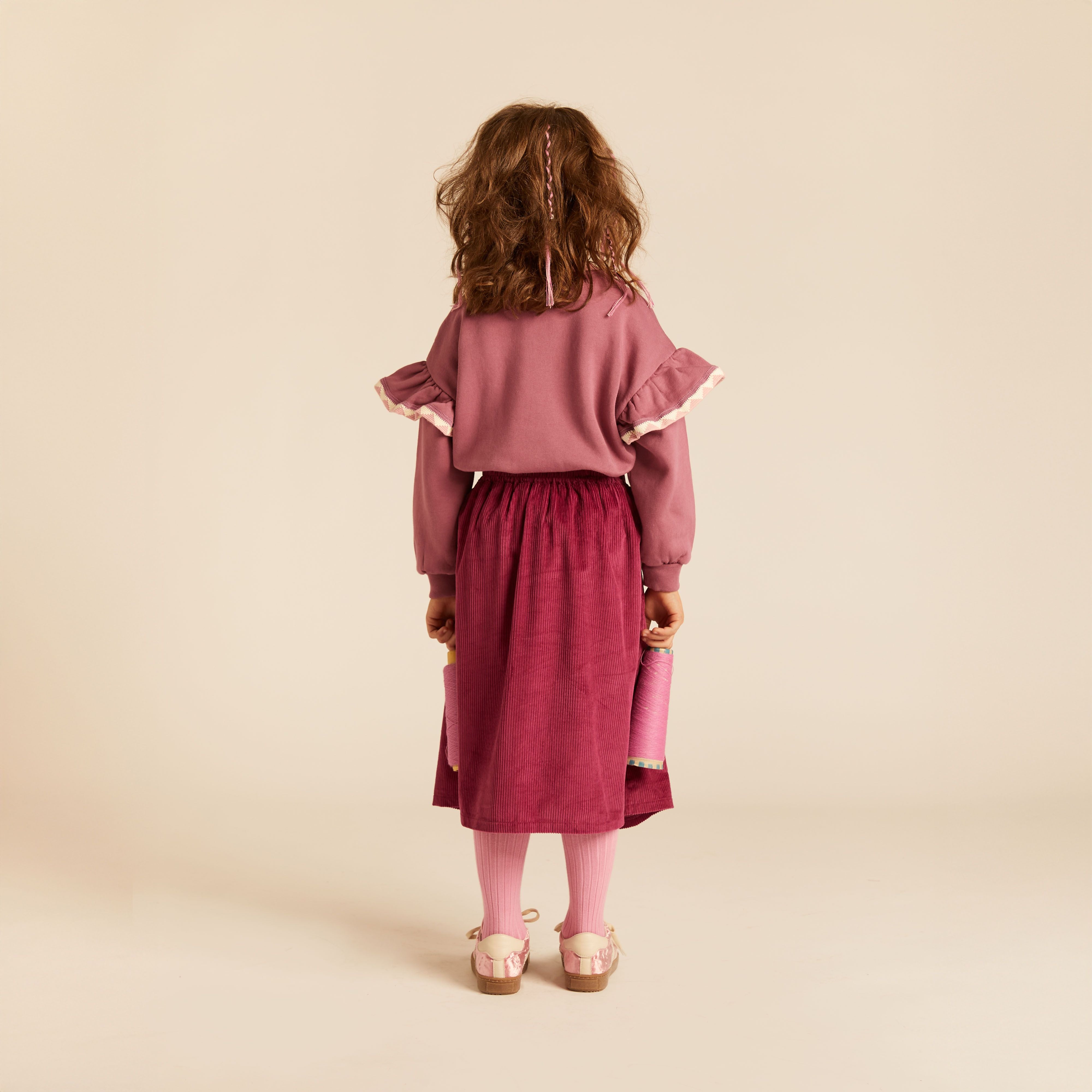 Morning Mess Therapy-Girls Scarlett Midi Skirt Organic Cotton Magenta Corduro