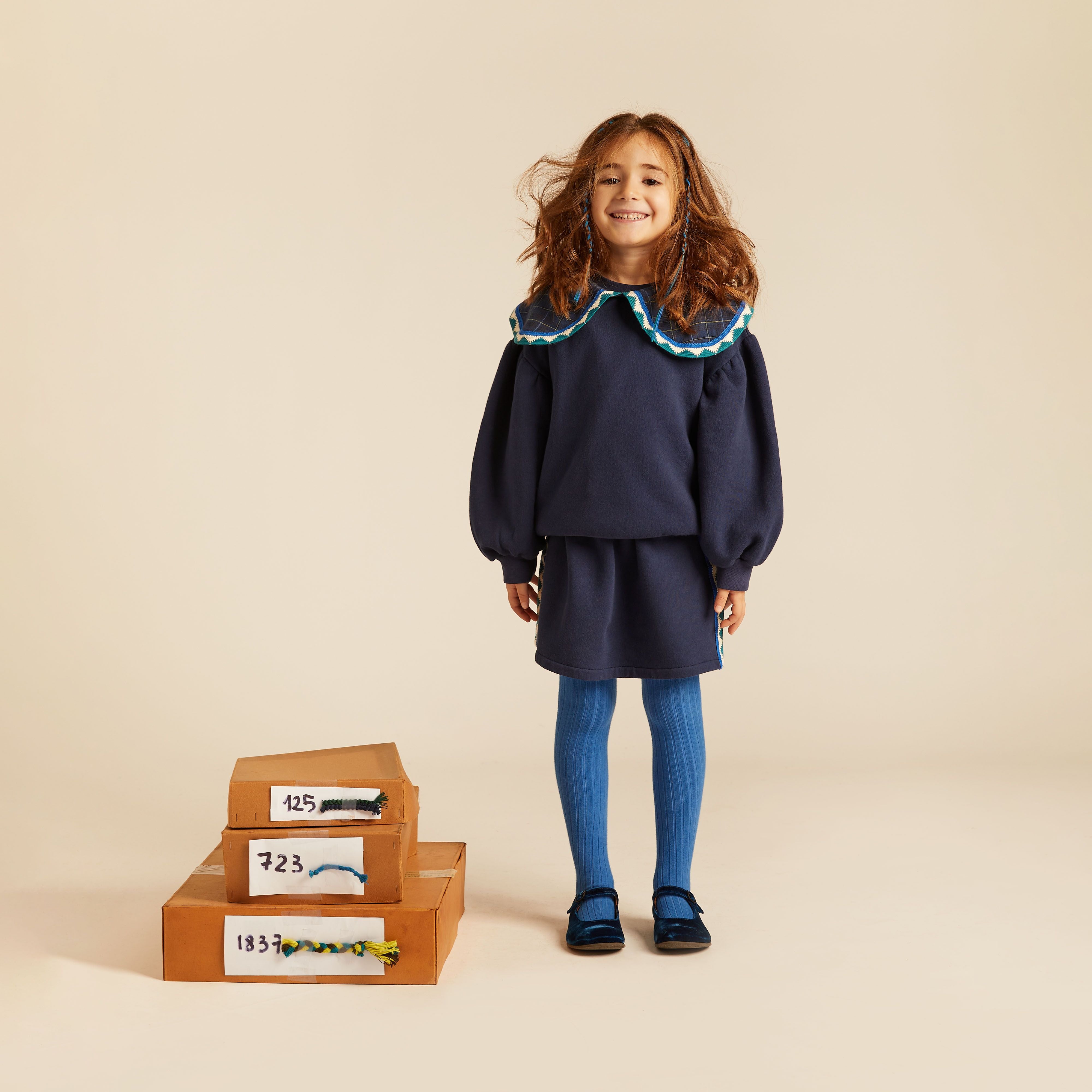 Morning Mess Therapy-Girls Statement Collar Sweatshirt Midnight Blue