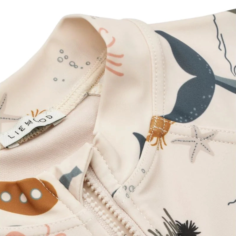 Liewood-Max Printed Shortsleeve Swim Jumpsuit Sea creature / Sandy