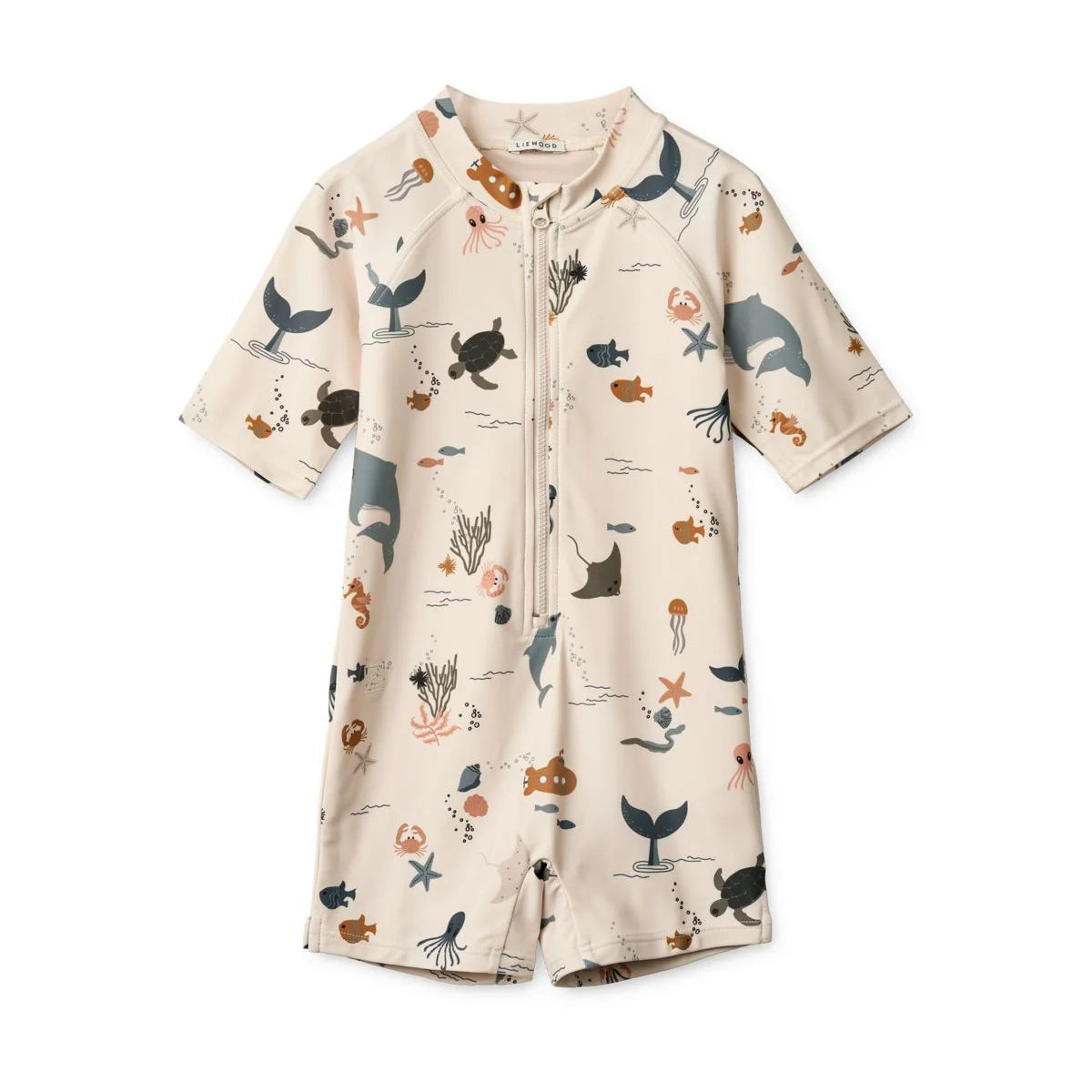 Liewood-Max Printed Shortsleeve Swim Jumpsuit Sea creature / Sandy